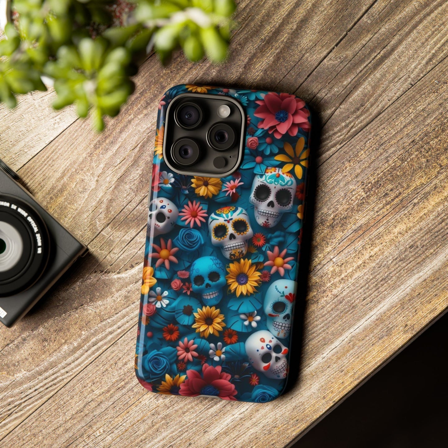 Colorful Floral Skull Phone Case - Day of the Dead Inspired Tough Cases