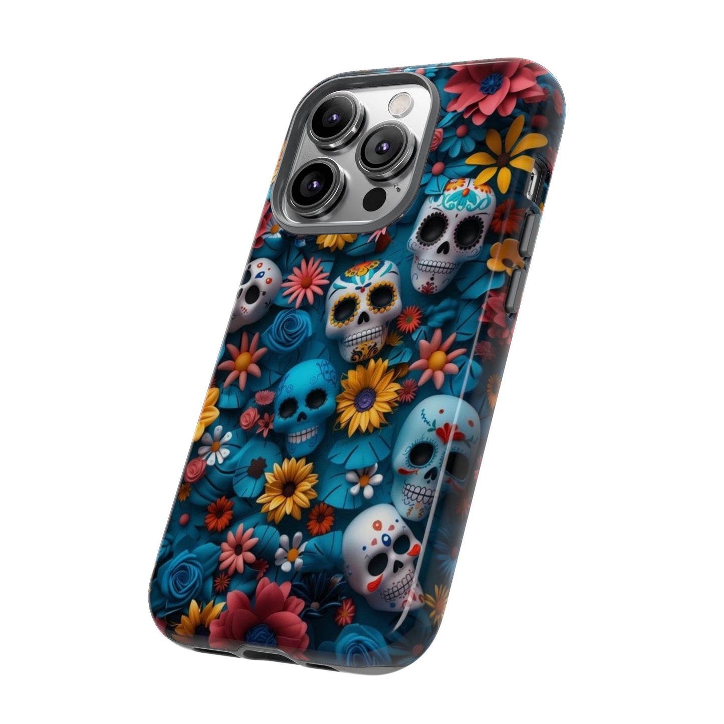 Colorful Floral Skull Phone Case - Day of the Dead Inspired Tough Cases