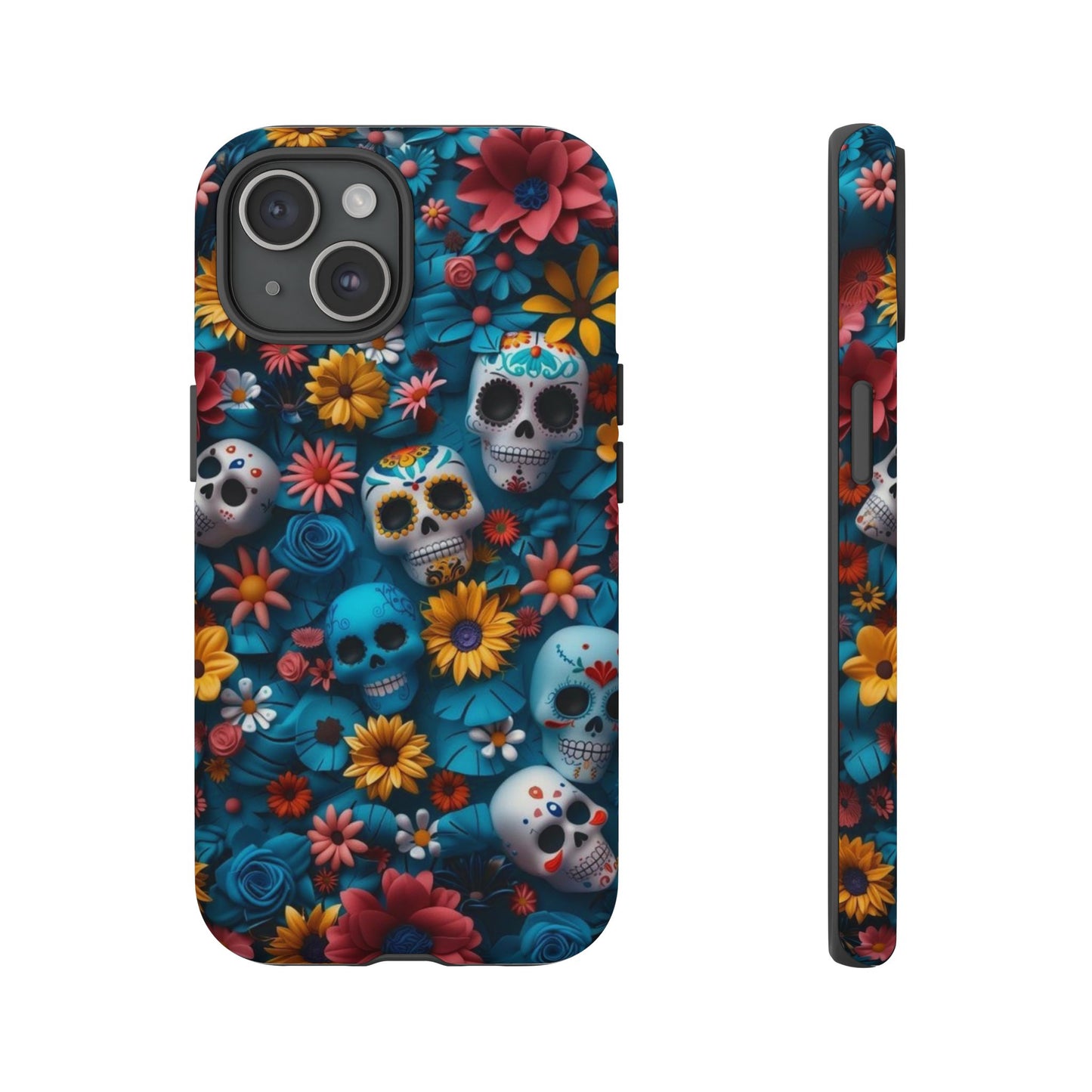 Colorful Floral Skull Phone Case - Day of the Dead Inspired Tough Cases