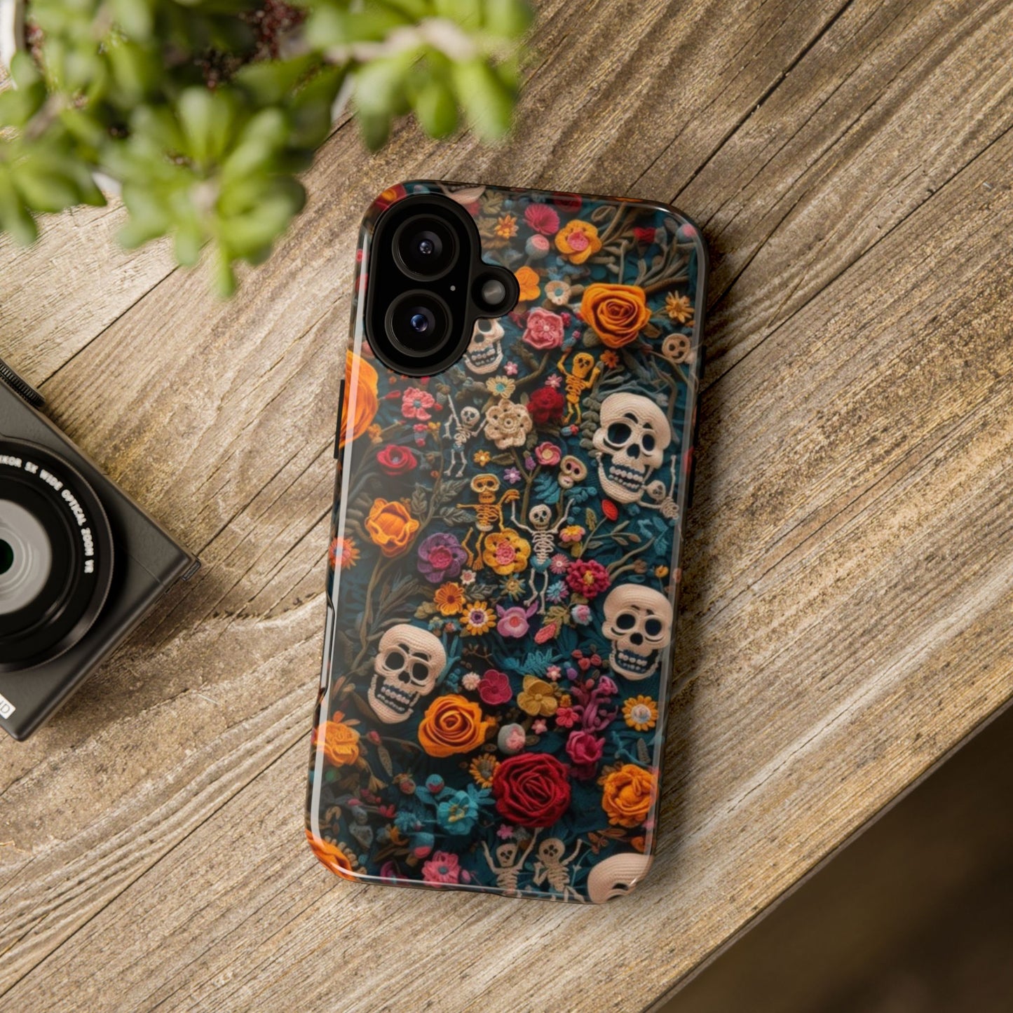 Gothic Floral Phone Case with Skulls