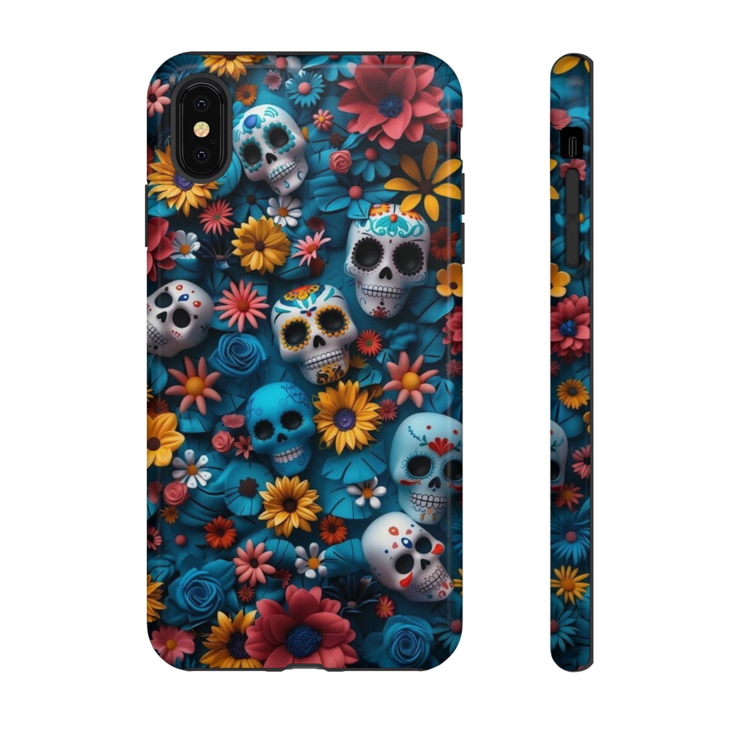 Colorful Floral Skull Phone Case - Day of the Dead Inspired Tough Cases