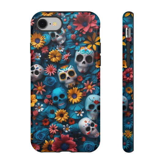 Colorful Floral Skull Phone Case - Day of the Dead Inspired Tough Cases