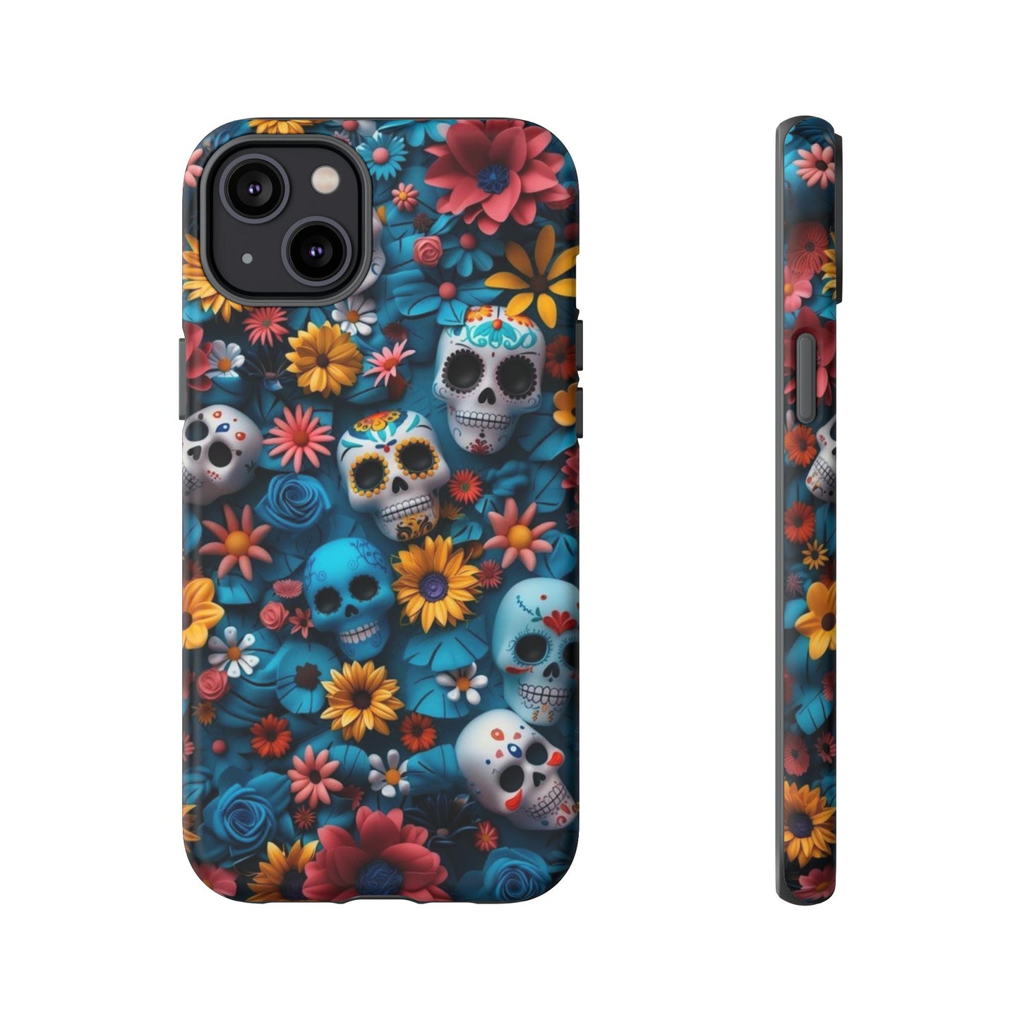 Colorful Floral Skull Phone Case - Day of the Dead Inspired Tough Cases