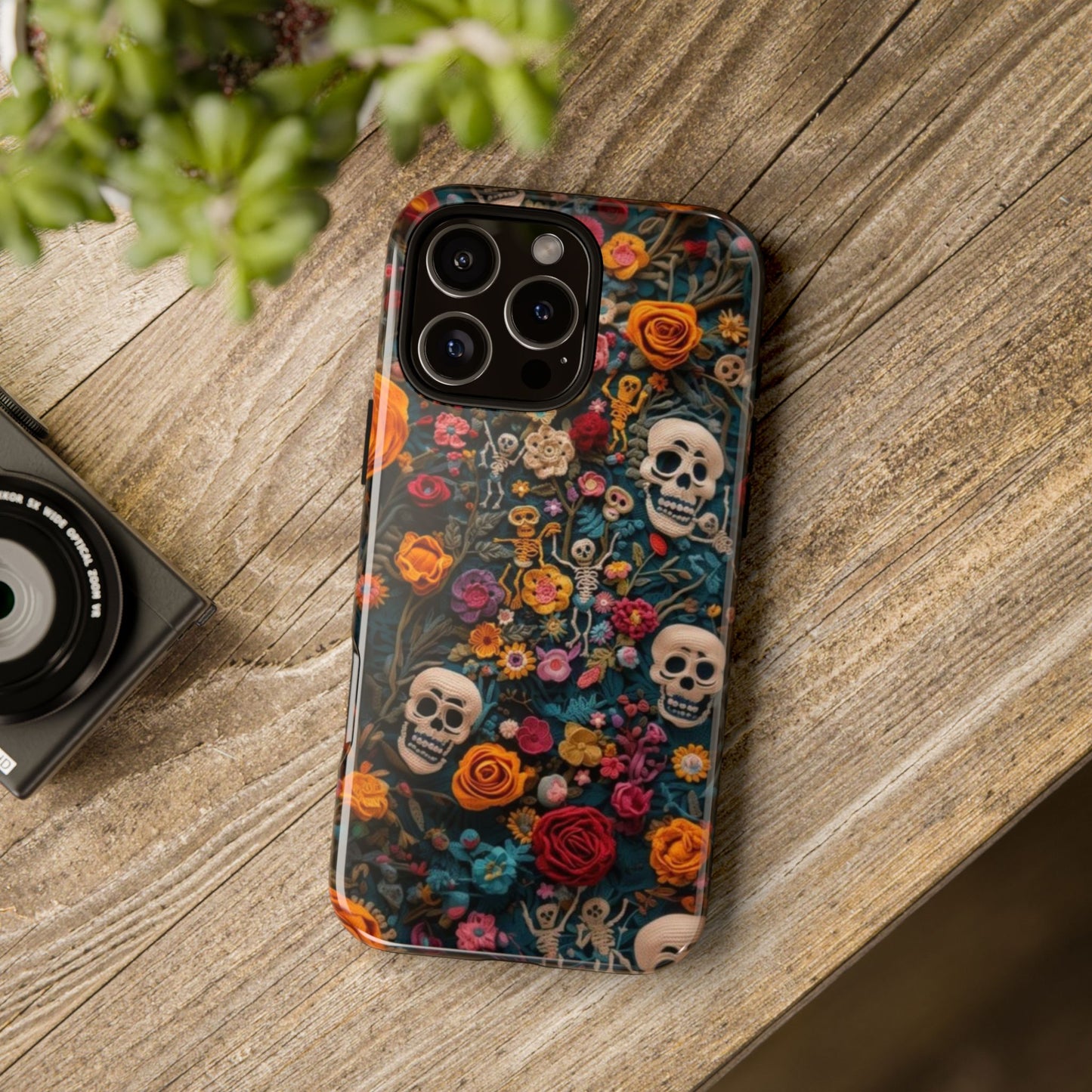 Gothic Floral Phone Case with Skulls