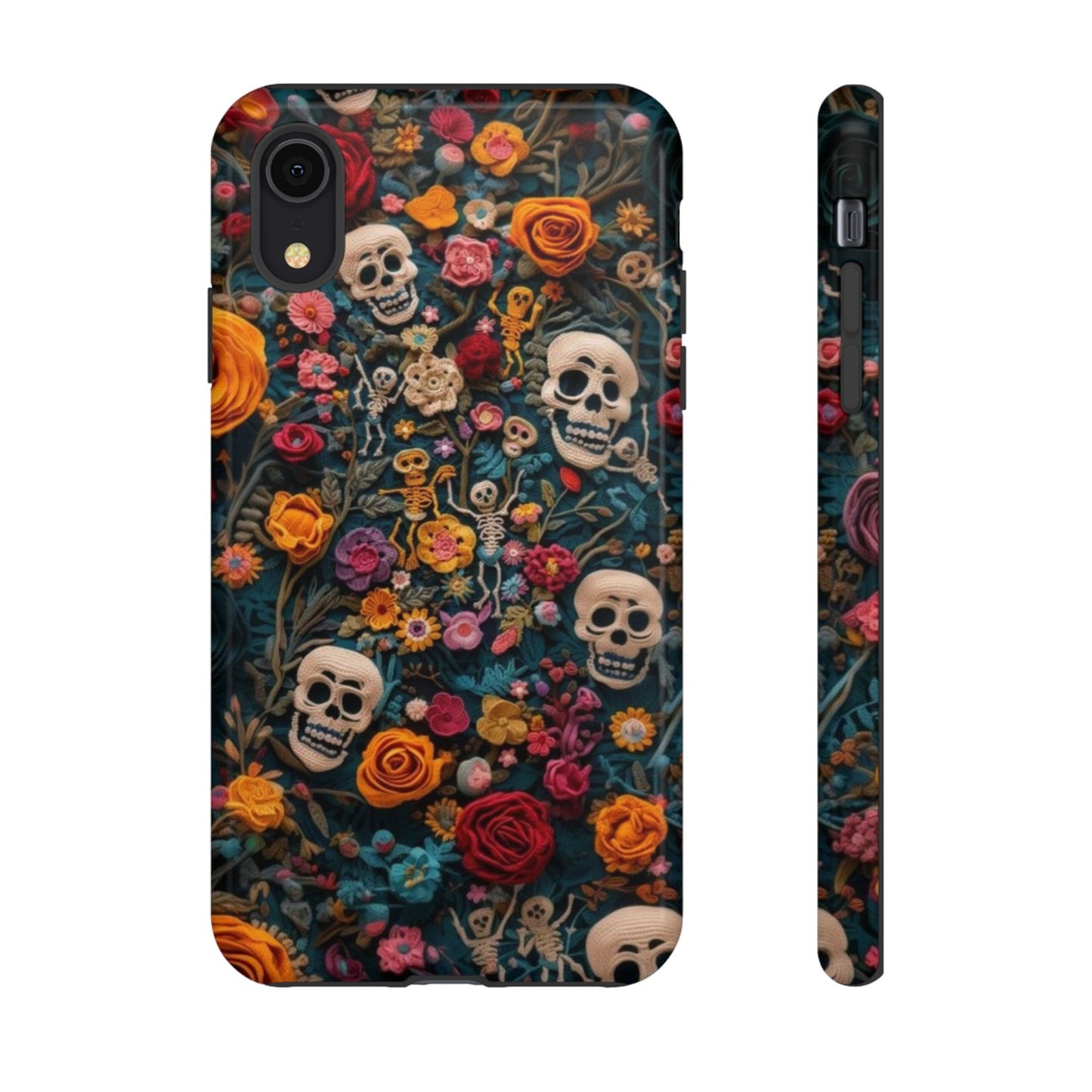 Gothic Floral Phone Case with Skulls