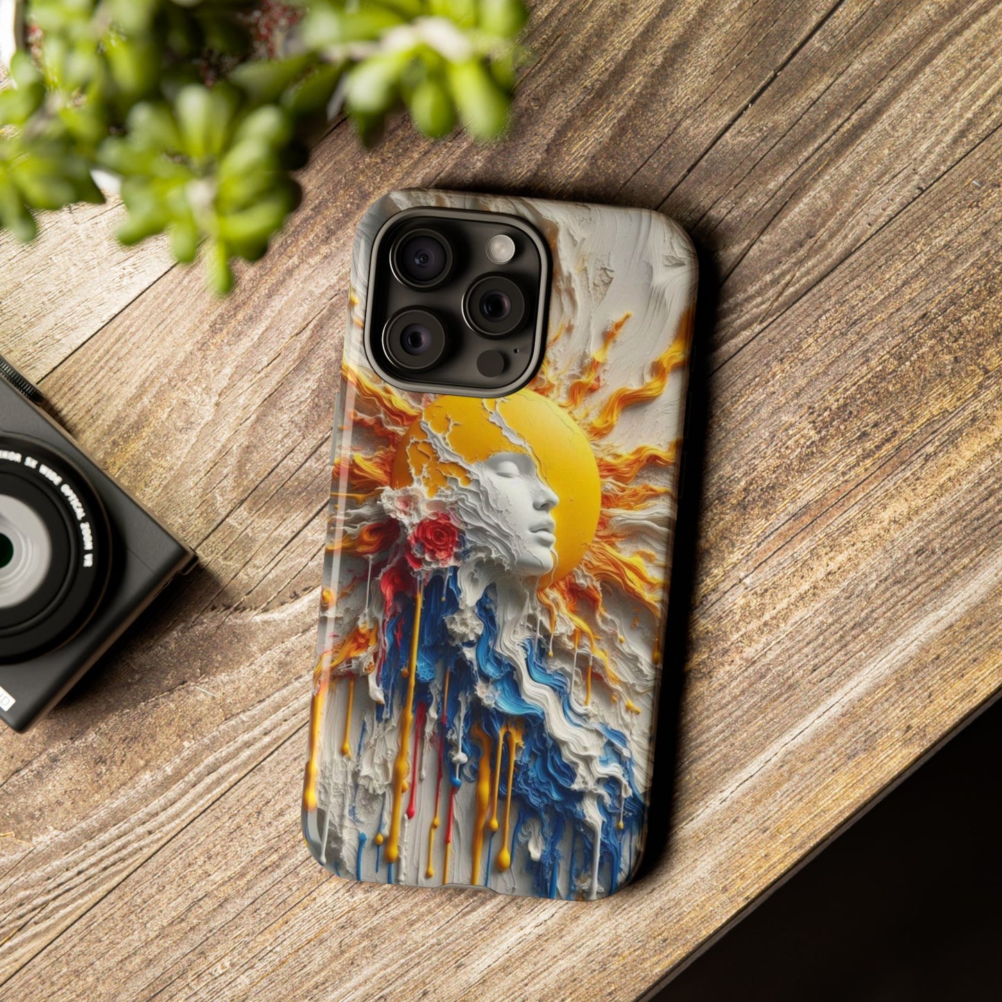 Artistic Phone Case - Sun & Floral Design for Creative Souls