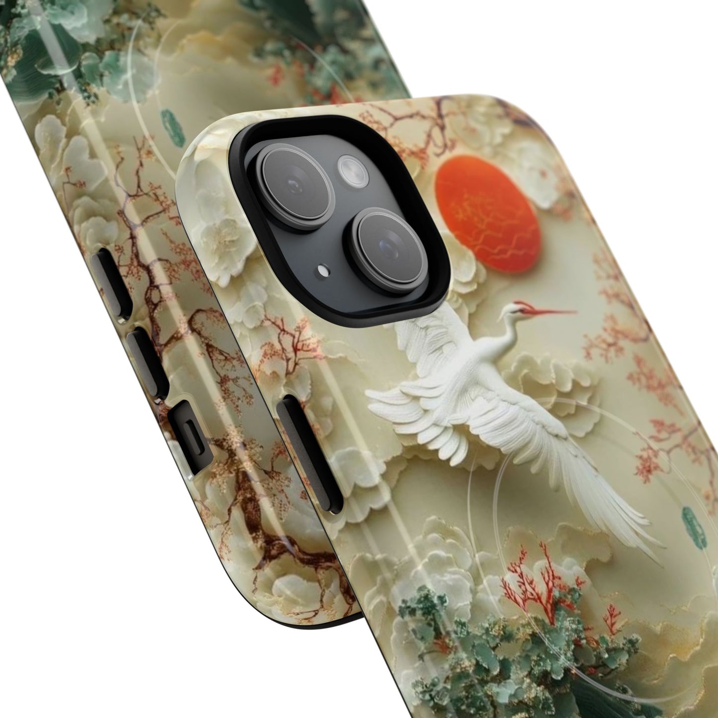 Elegant Tough Magnetic Case with Cranes and Waves Design