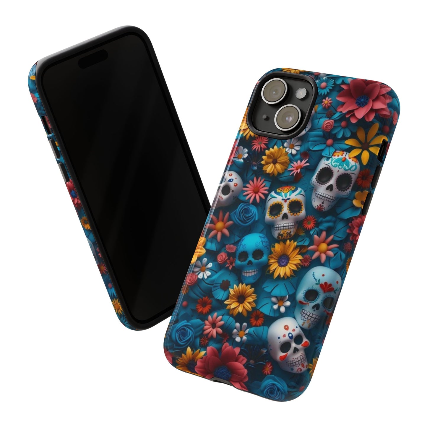 Colorful Floral Skull Phone Case - Day of the Dead Inspired Tough Cases