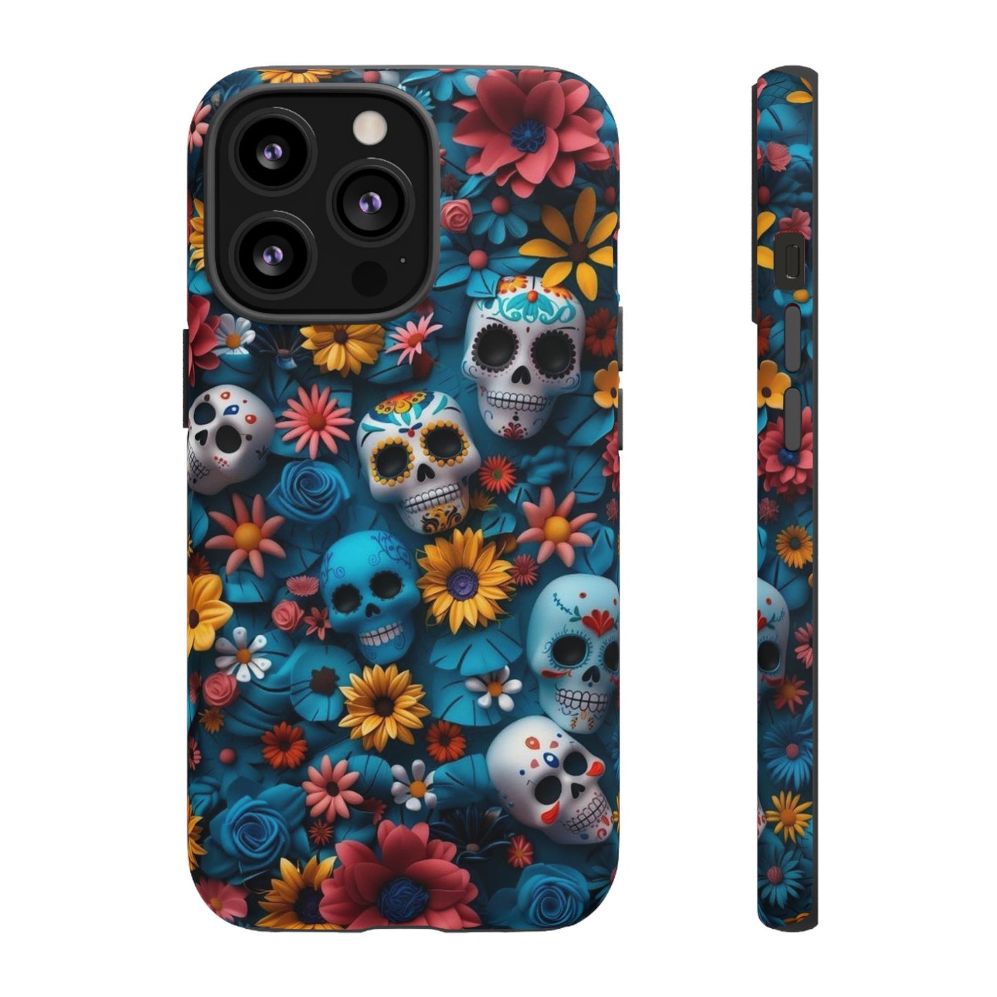 Colorful Floral Skull Phone Case - Day of the Dead Inspired Tough Cases