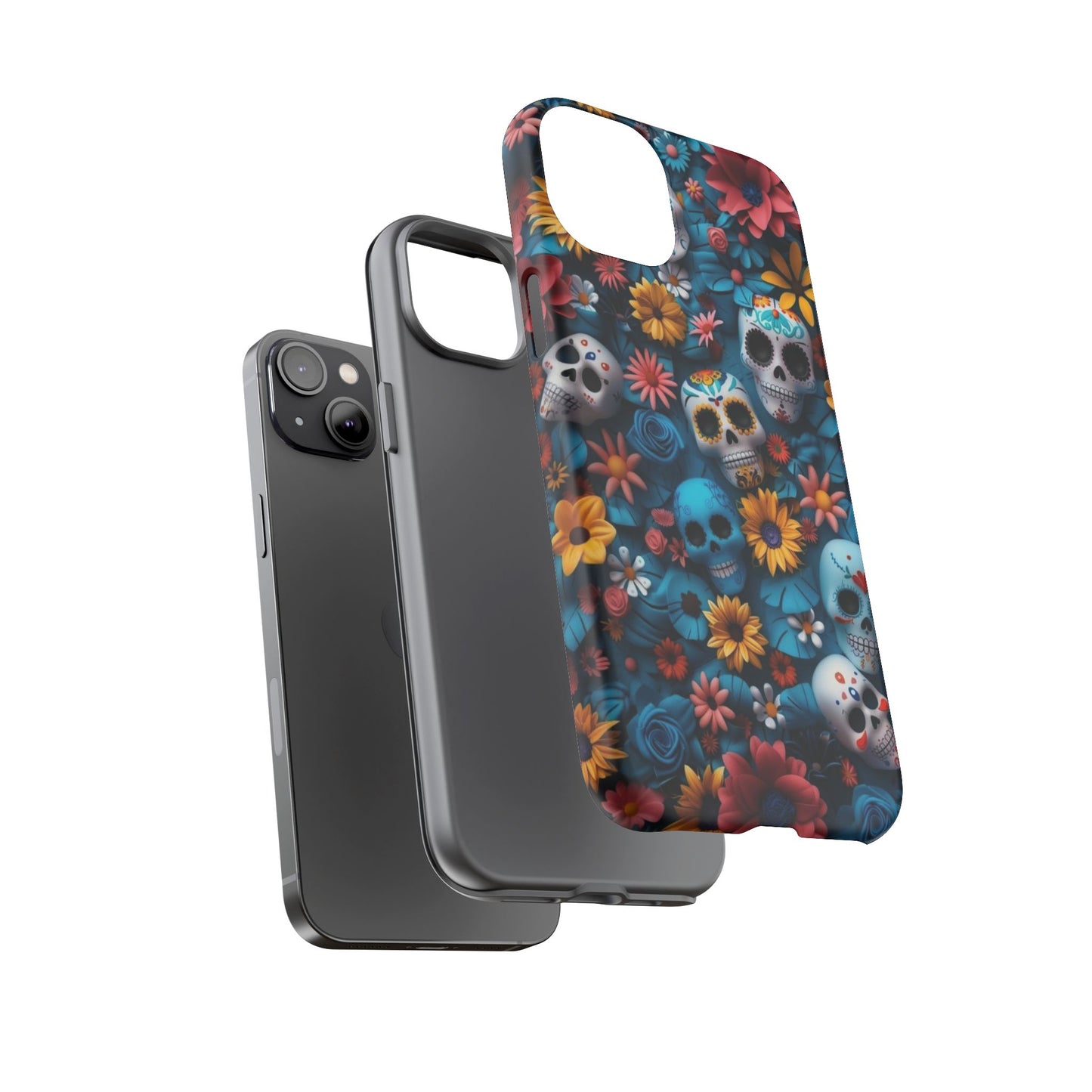 Colorful Floral Skull Phone Case - Day of the Dead Inspired Tough Cases