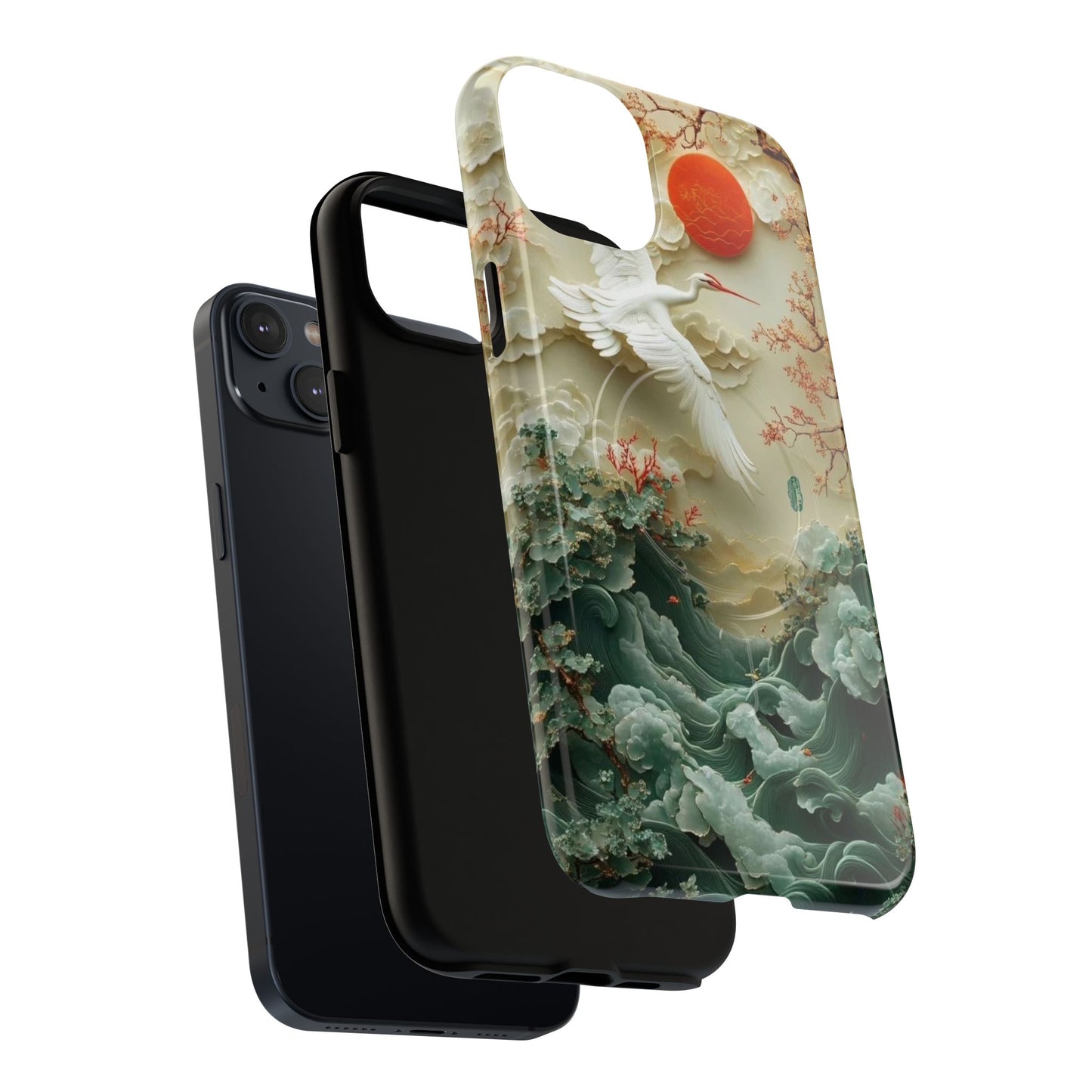 Elegant Tough Magnetic Case with Cranes and Waves Design