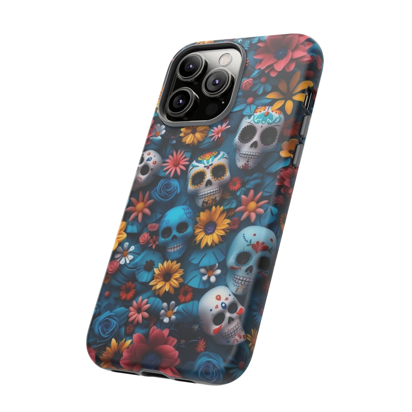 Colorful Floral Skull Phone Case - Day of the Dead Inspired Tough Cases