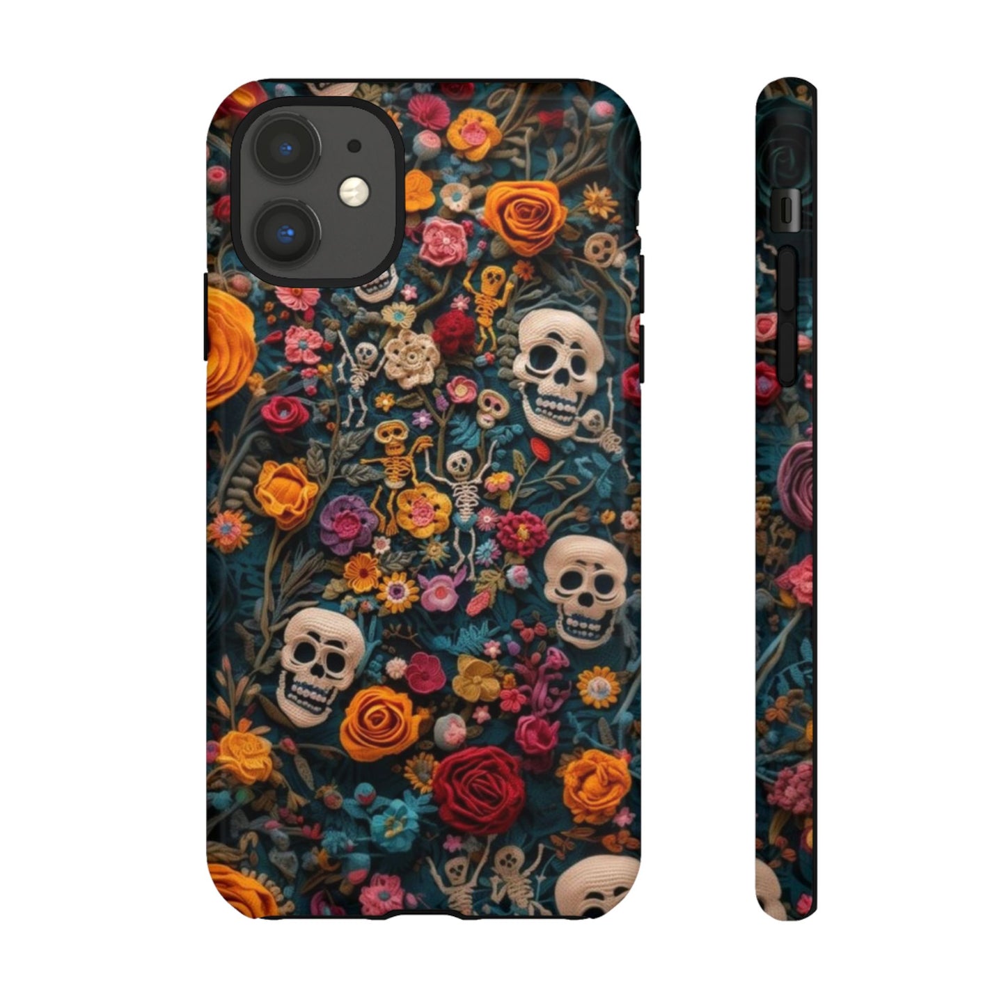 Gothic Floral Phone Case with Skulls