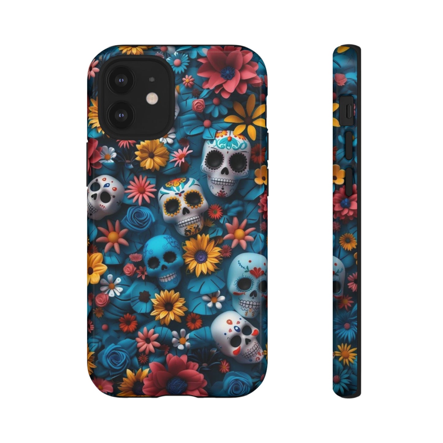 Colorful Floral Skull Phone Case - Day of the Dead Inspired Tough Cases