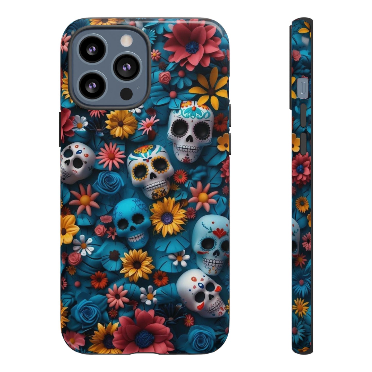 Colorful Floral Skull Phone Case - Day of the Dead Inspired Tough Cases