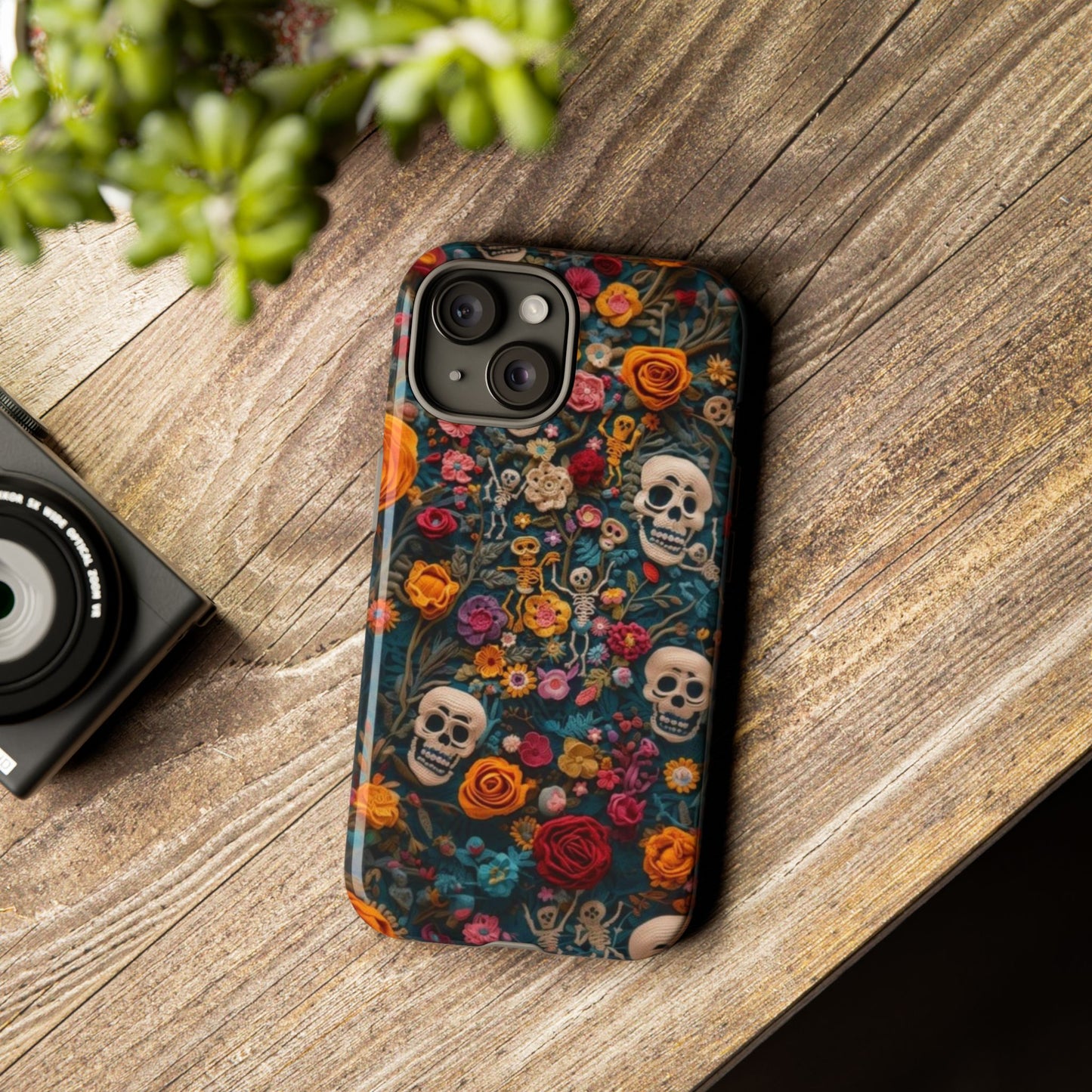 Gothic Floral Phone Case with Skulls