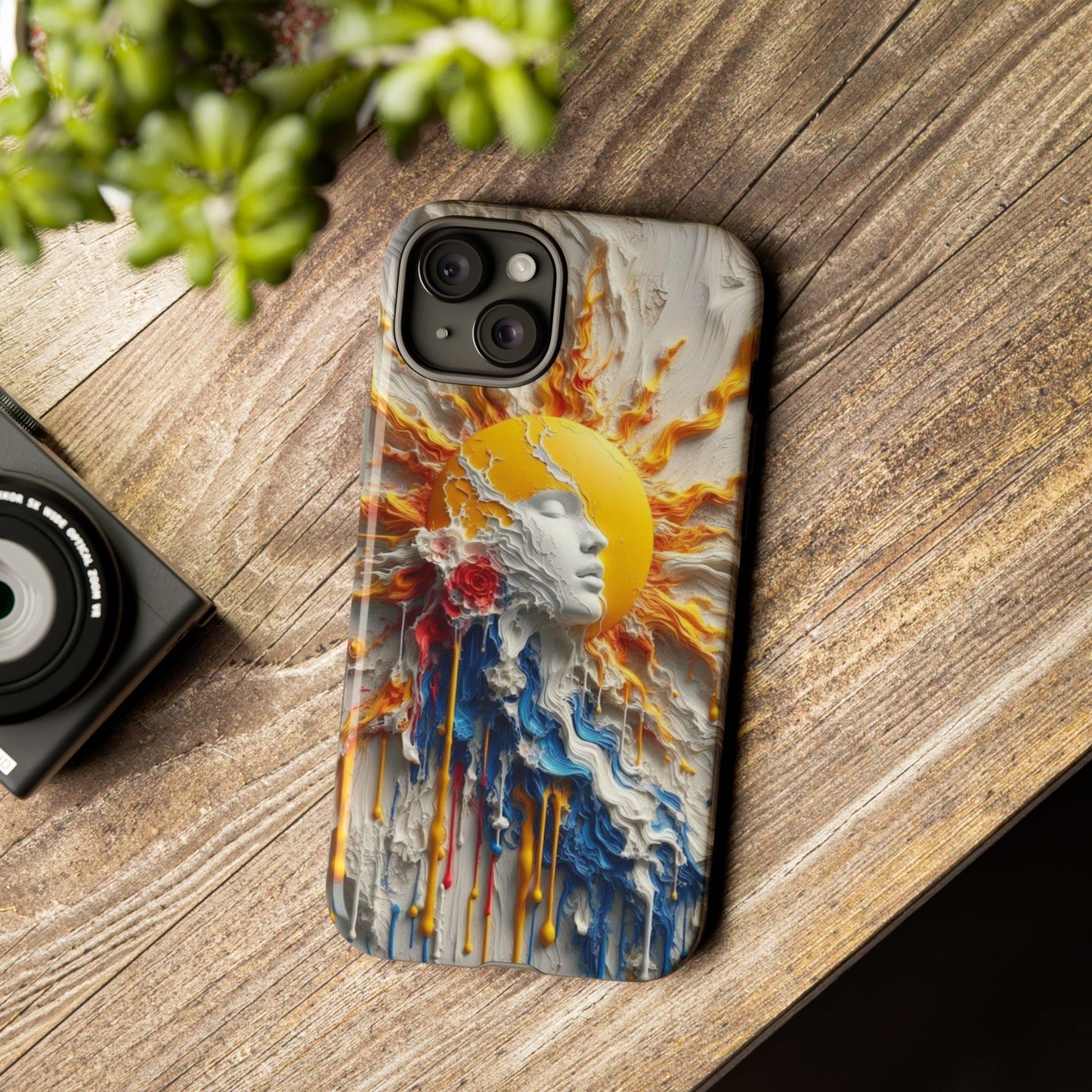 Artistic Phone Case - Sun & Floral Design for Creative Souls