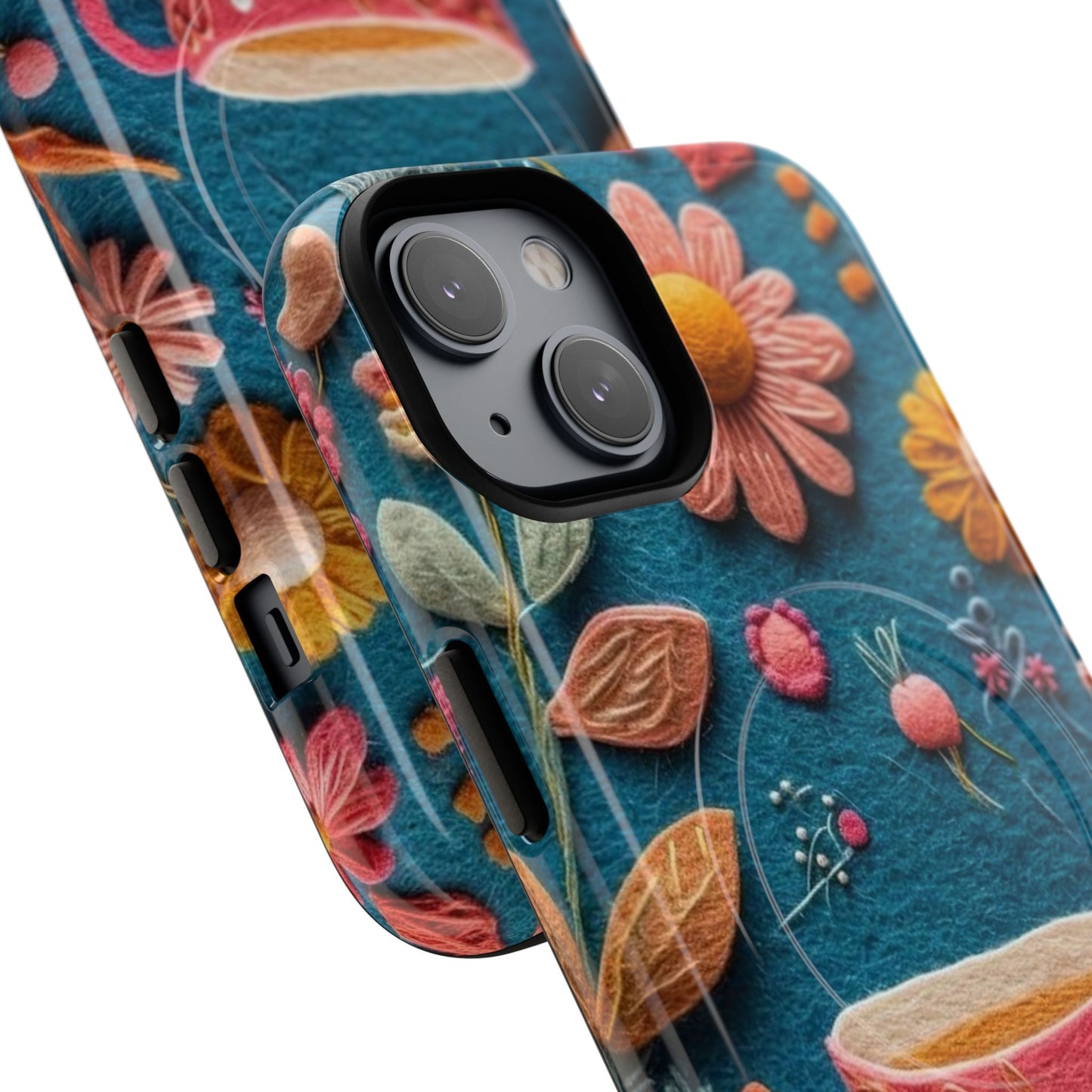 Floral Embroidered Tough Magnetic Phone Case