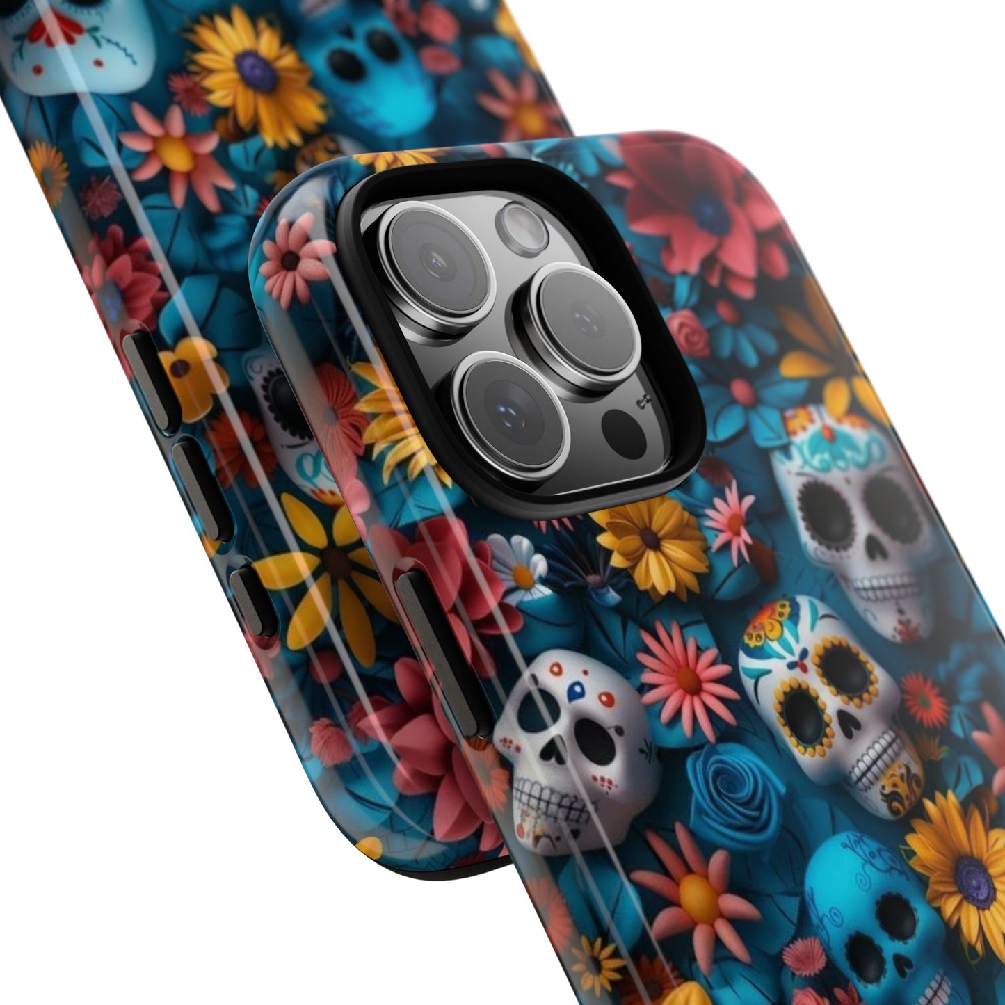 Colorful Floral Skull Phone Case - Day of the Dead Inspired Tough Cases