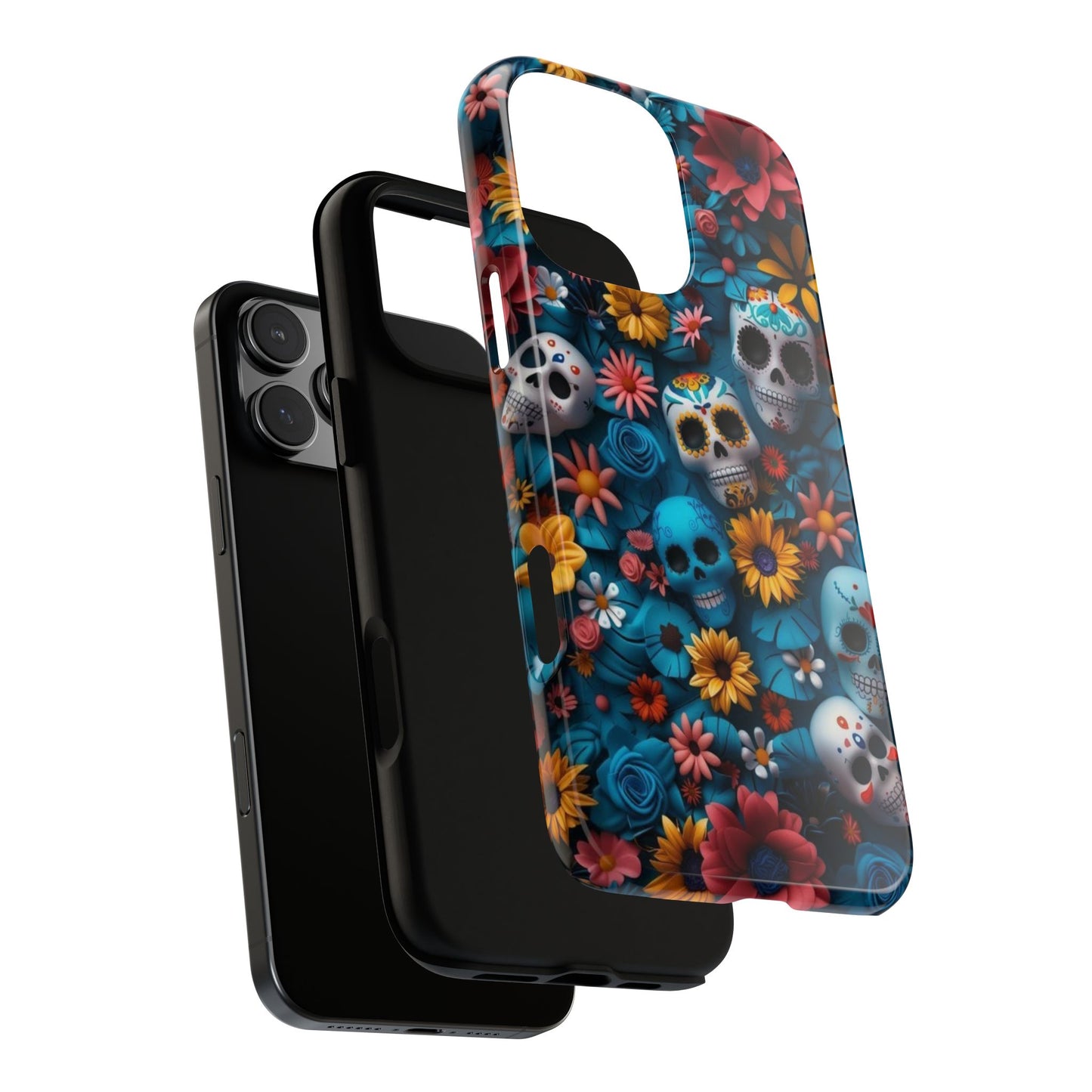 Colorful Floral Skull Phone Case - Day of the Dead Inspired Tough Cases