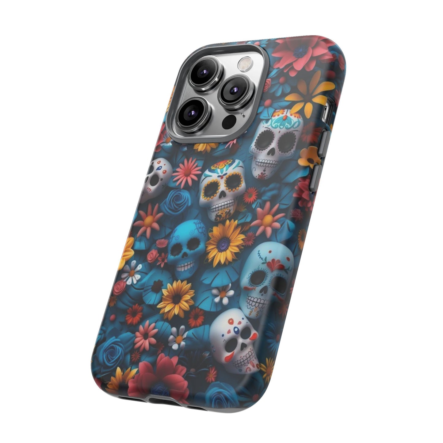 Colorful Floral Skull Phone Case - Day of the Dead Inspired Tough Cases