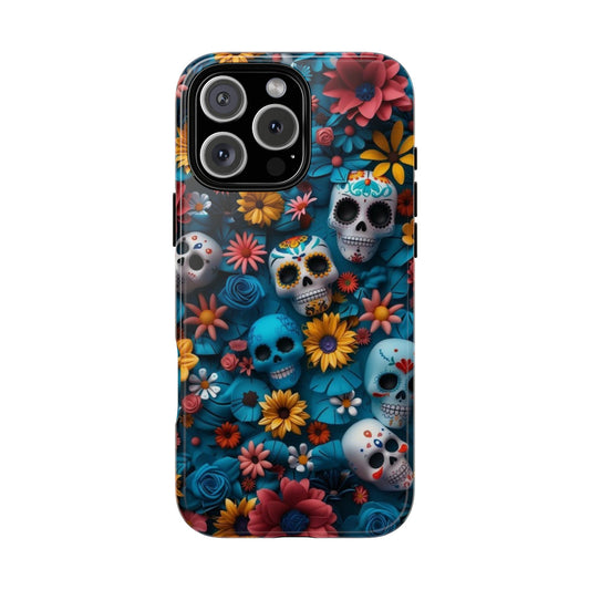 Colorful Floral Skull Phone Case - Day of the Dead Inspired Tough Cases