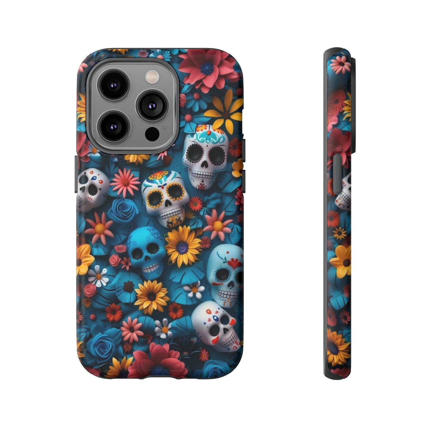 Colorful Floral Skull Phone Case - Day of the Dead Inspired Tough Cases