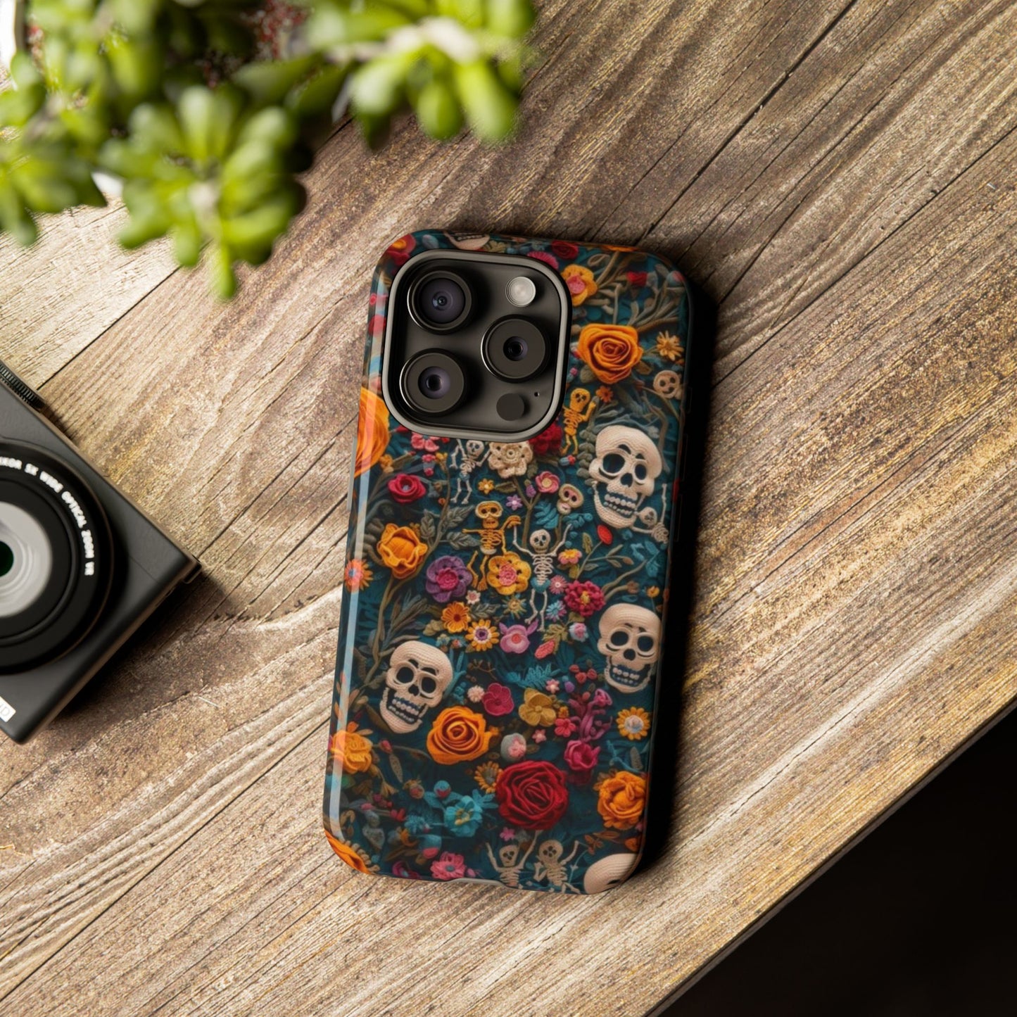 Gothic Floral Phone Case with Skulls