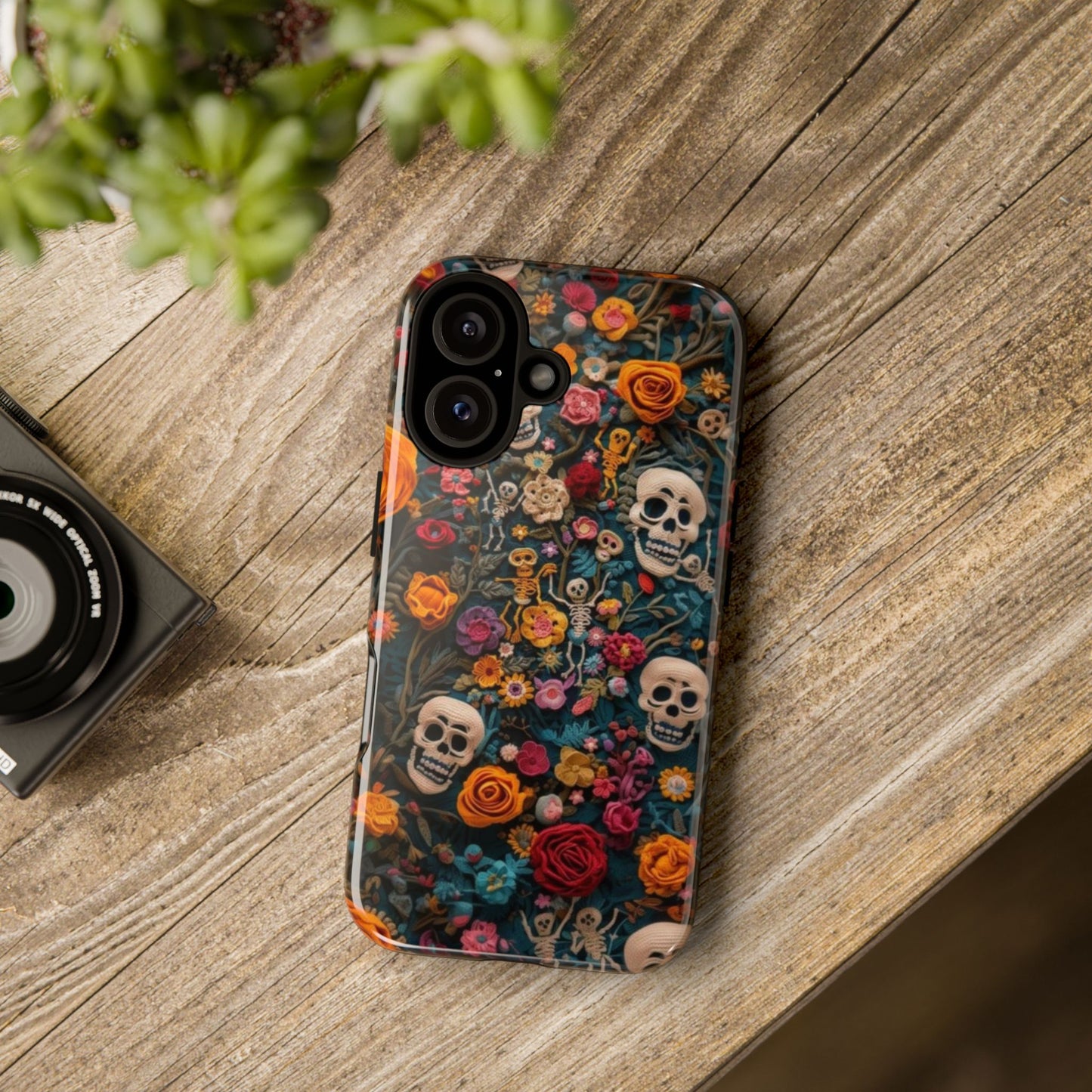 Gothic Floral Phone Case with Skulls