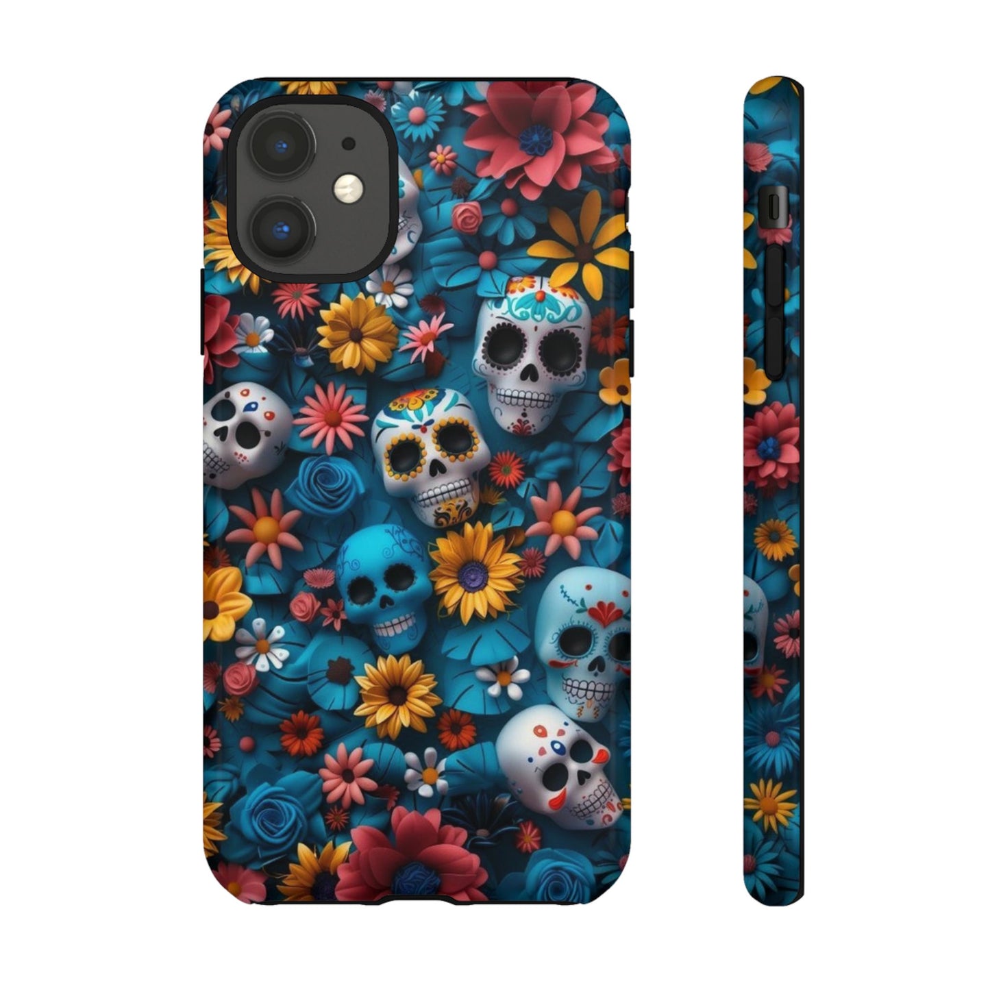 Colorful Floral Skull Phone Case - Day of the Dead Inspired Tough Cases