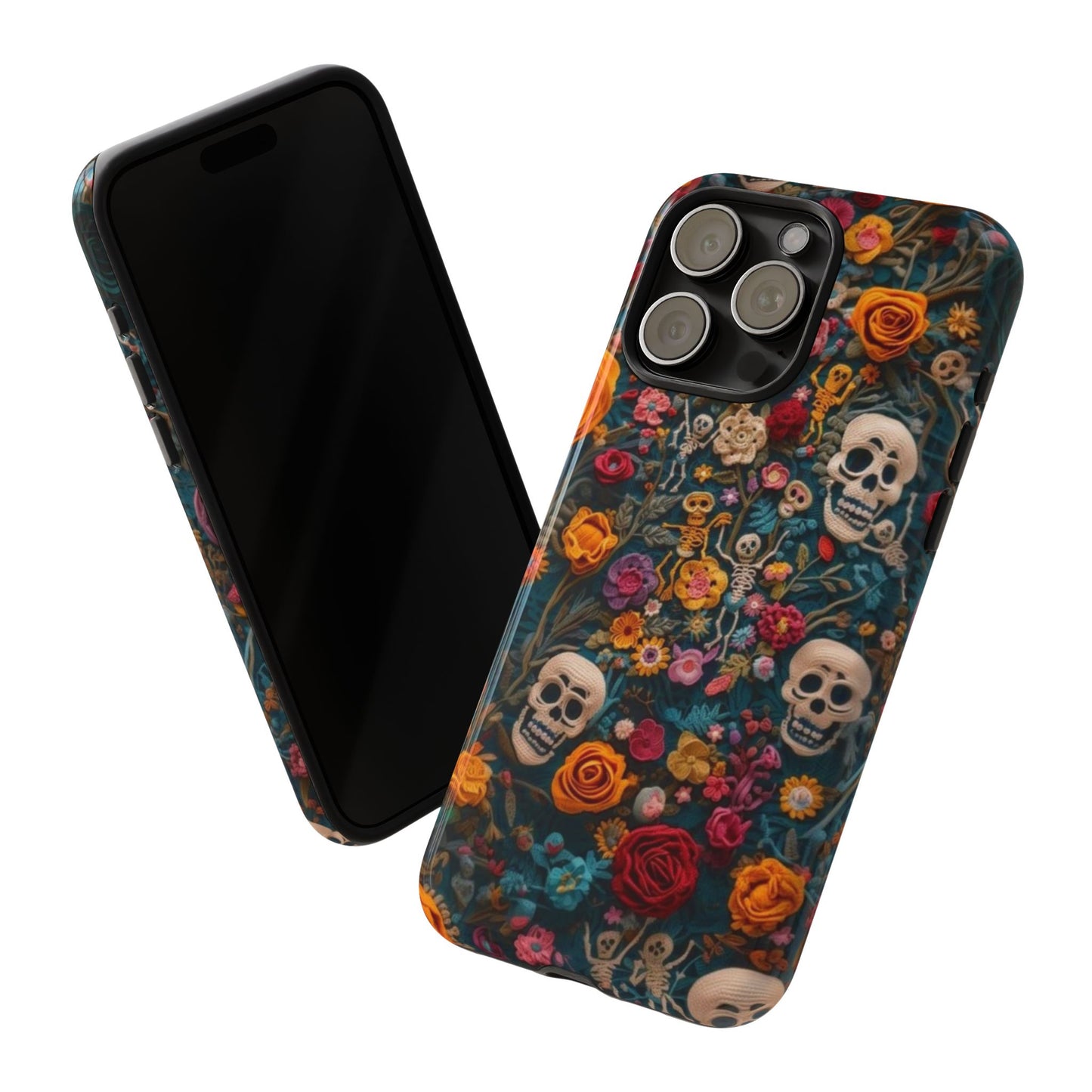 Gothic Floral Phone Case with Skulls