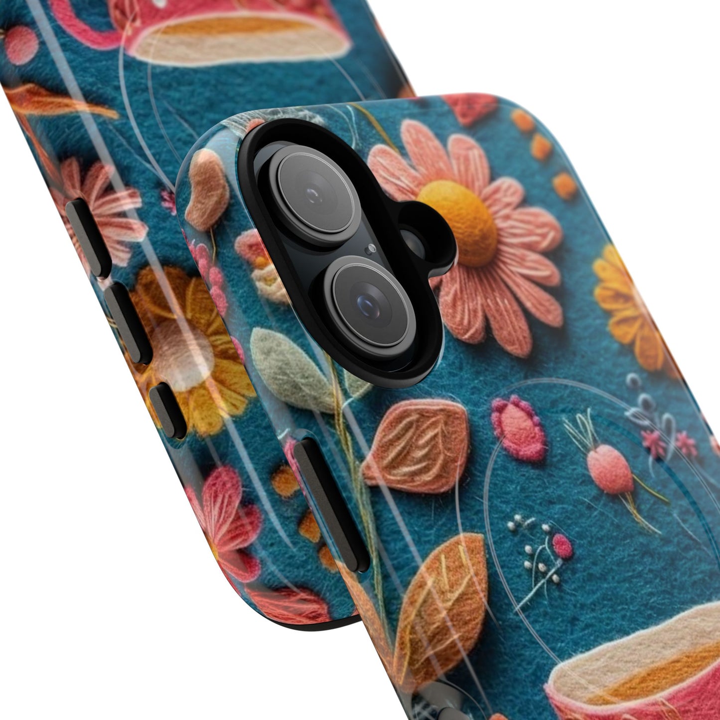 Floral Embroidered Tough Magnetic Phone Case