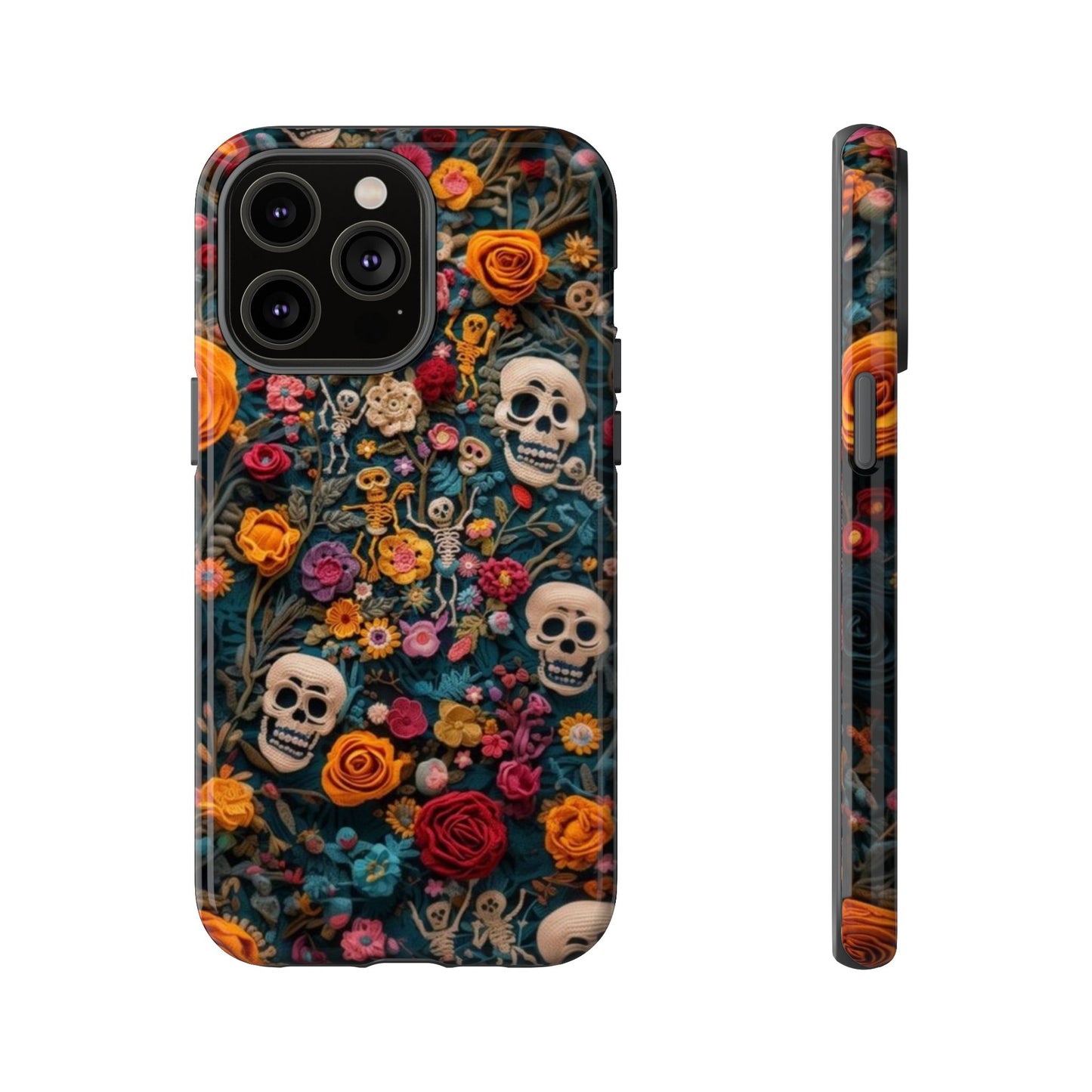 Gothic Floral Phone Case with Skulls