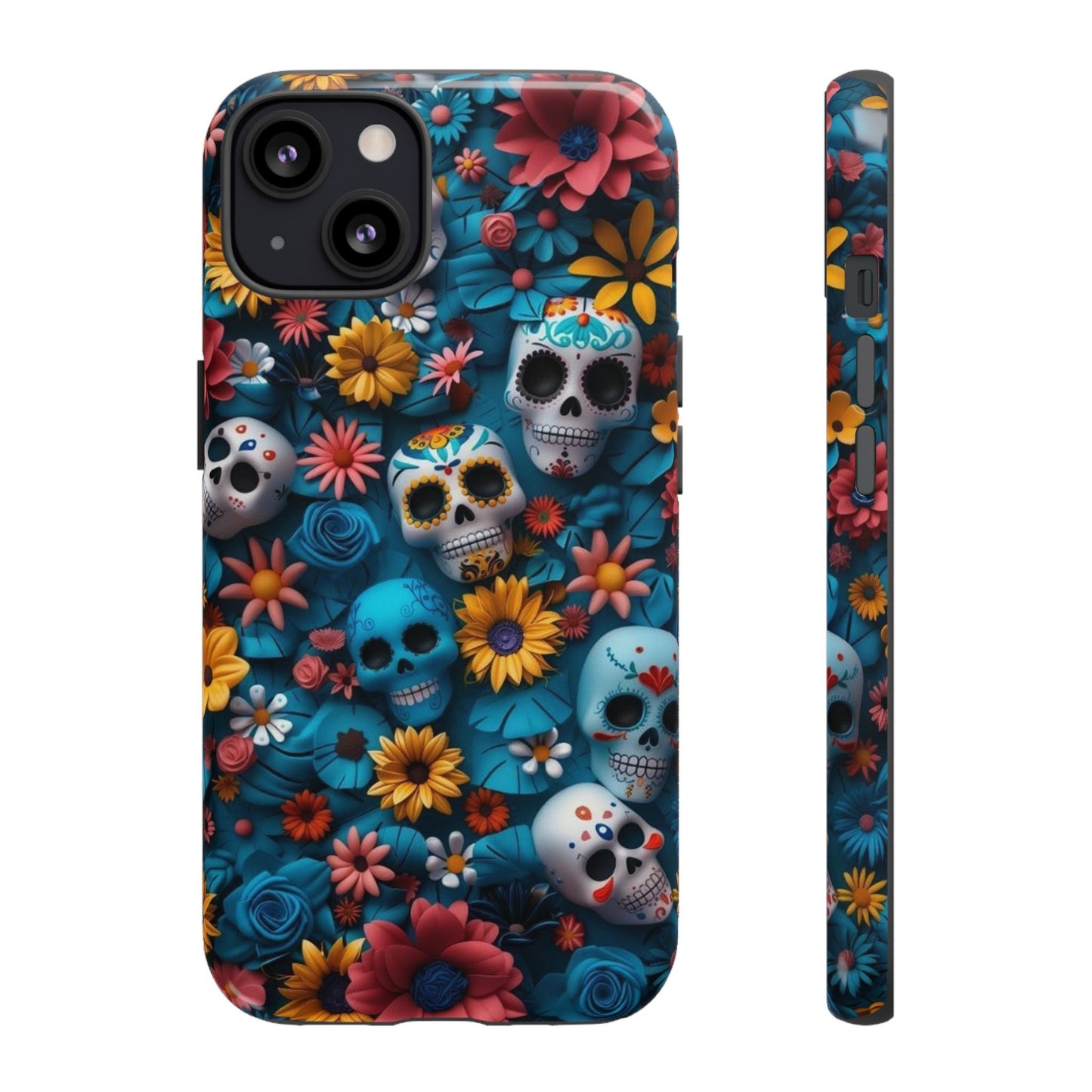 Colorful Floral Skull Phone Case - Day of the Dead Inspired Tough Cases