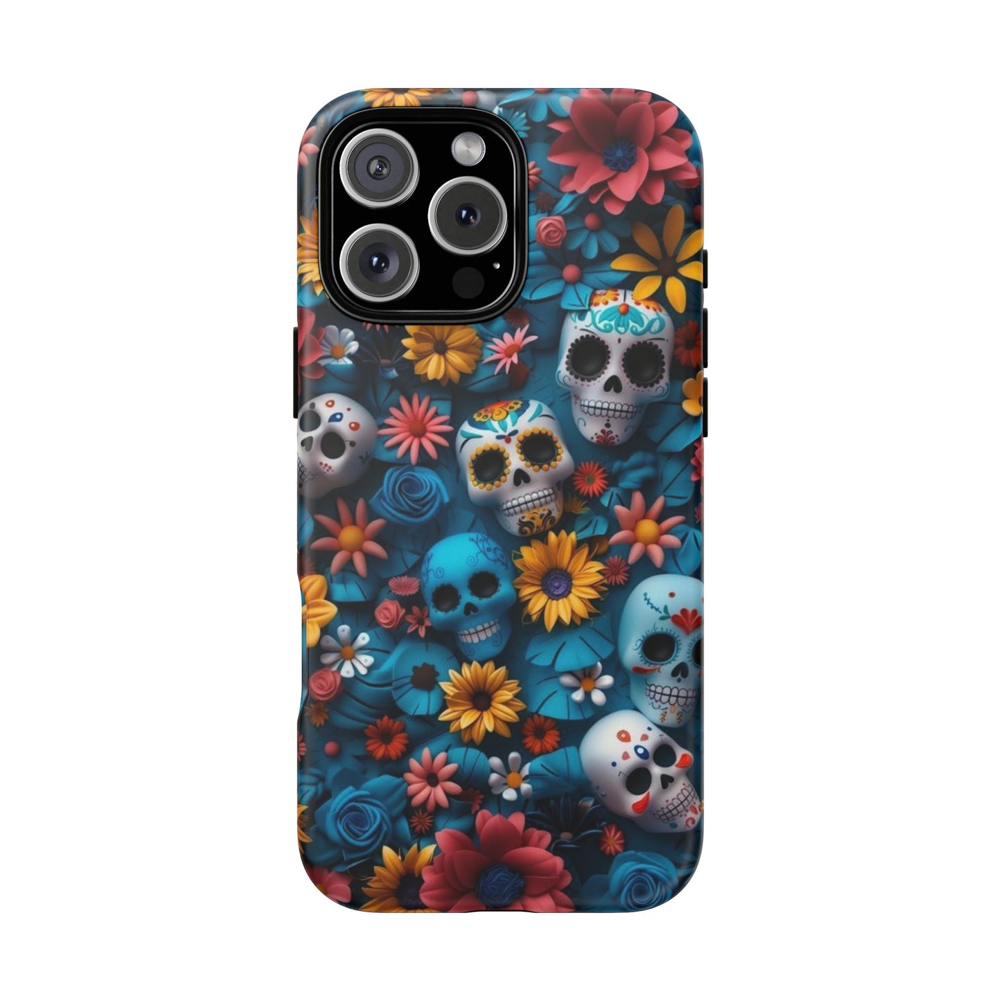 Colorful Floral Skull Phone Case - Day of the Dead Inspired Tough Cases