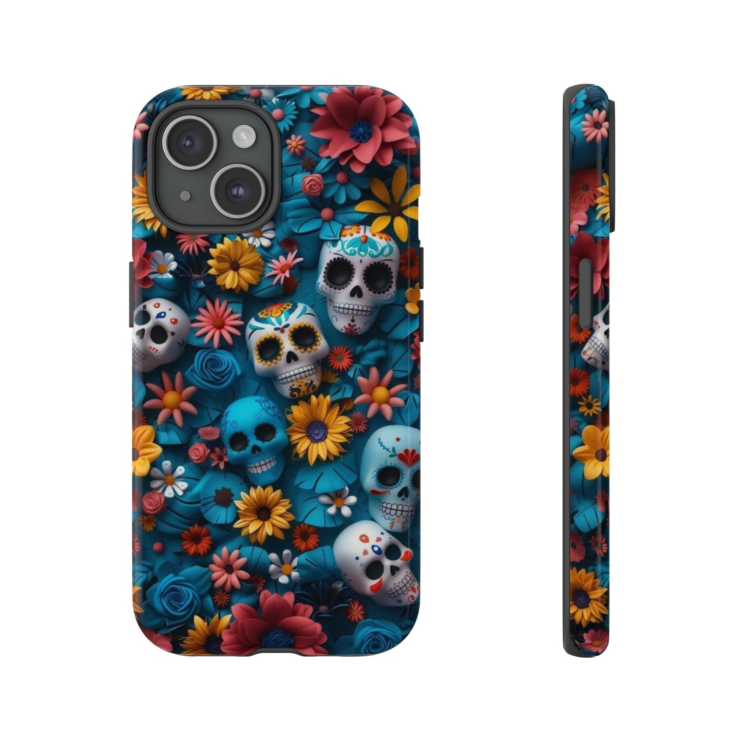 Colorful Floral Skull Phone Case - Day of the Dead Inspired Tough Cases