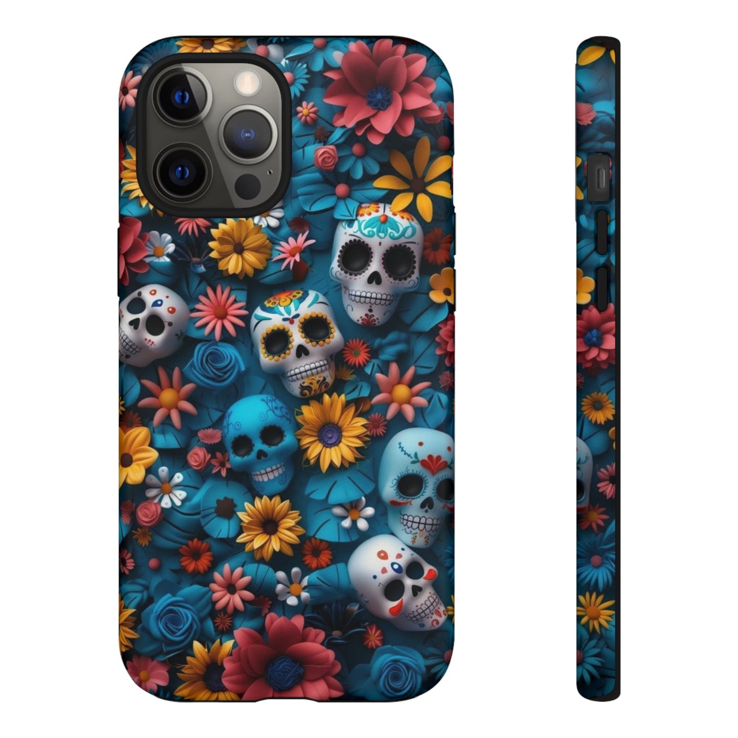 Colorful Floral Skull Phone Case - Day of the Dead Inspired Tough Cases