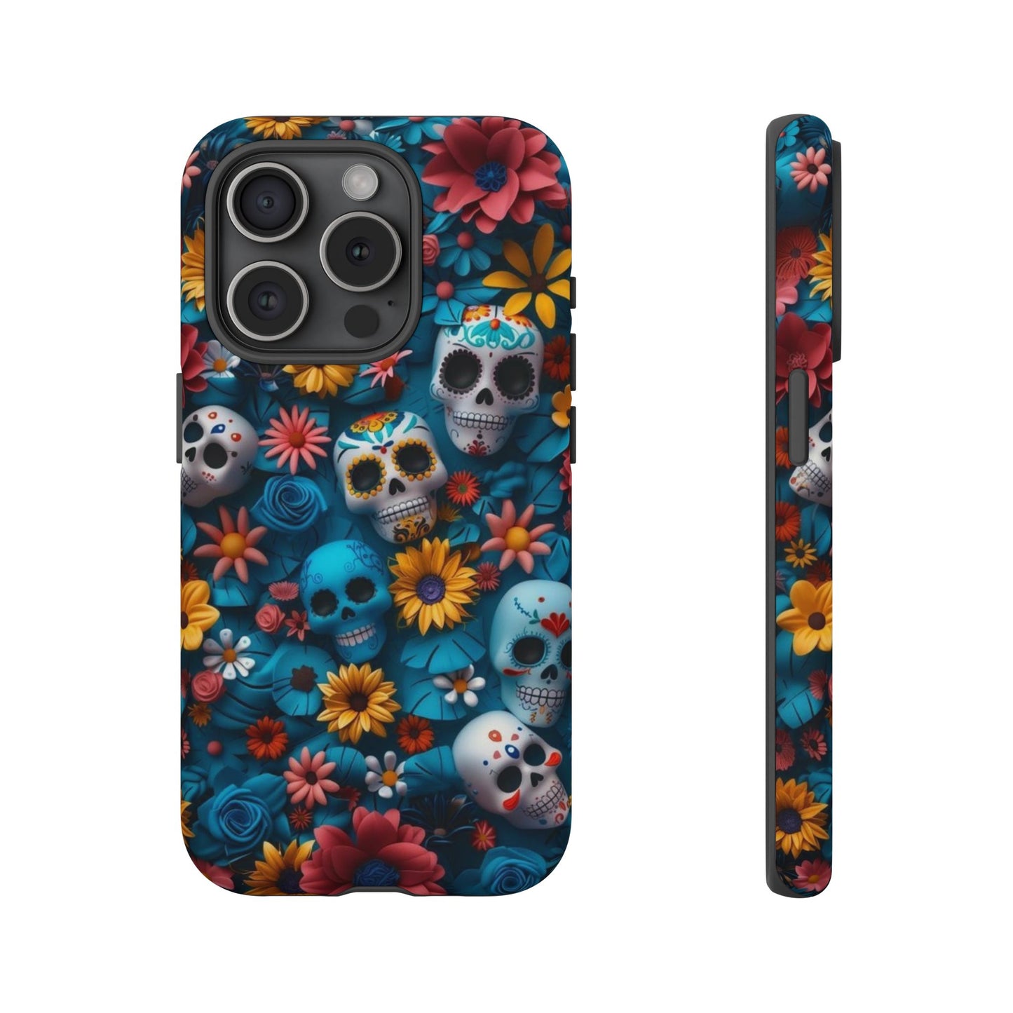 Colorful Floral Skull Phone Case - Day of the Dead Inspired Tough Cases