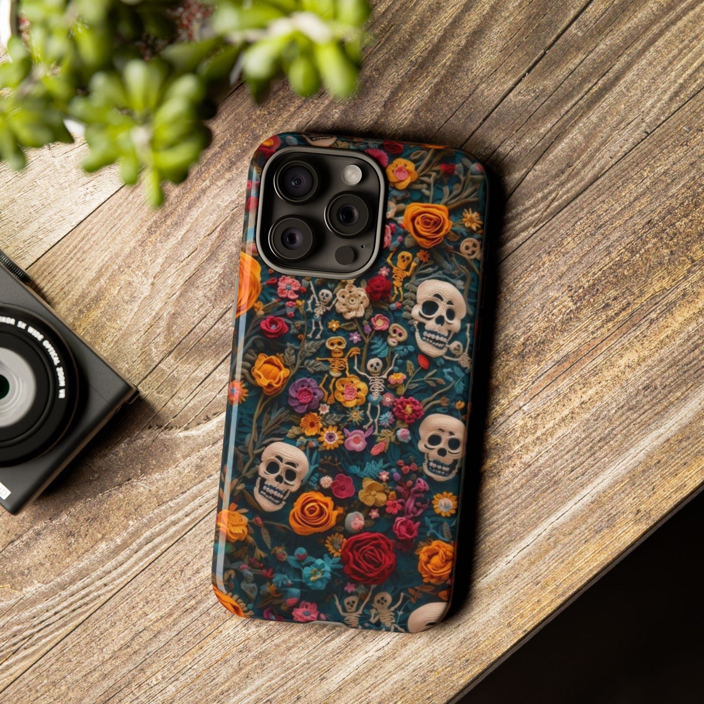 Gothic Floral Phone Case with Skulls