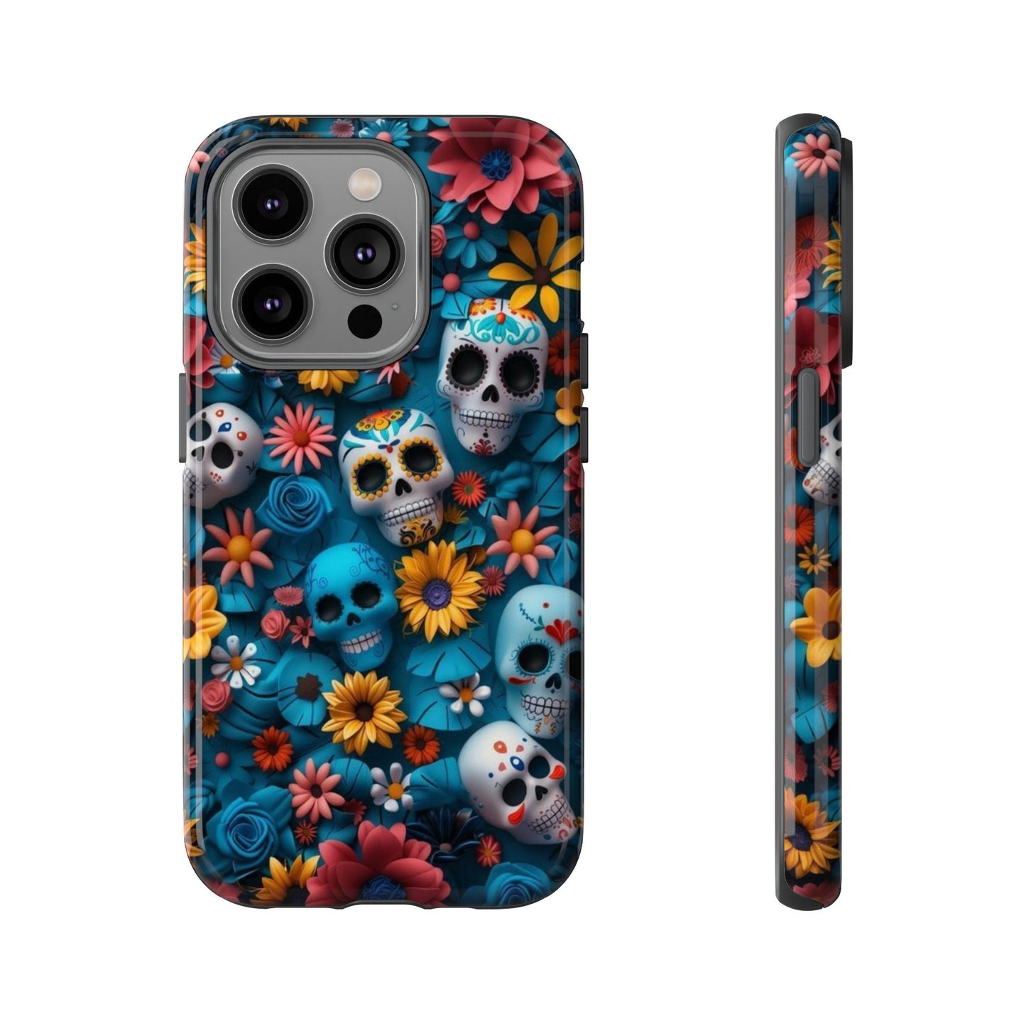 Colorful Floral Skull Phone Case - Day of the Dead Inspired Tough Cases