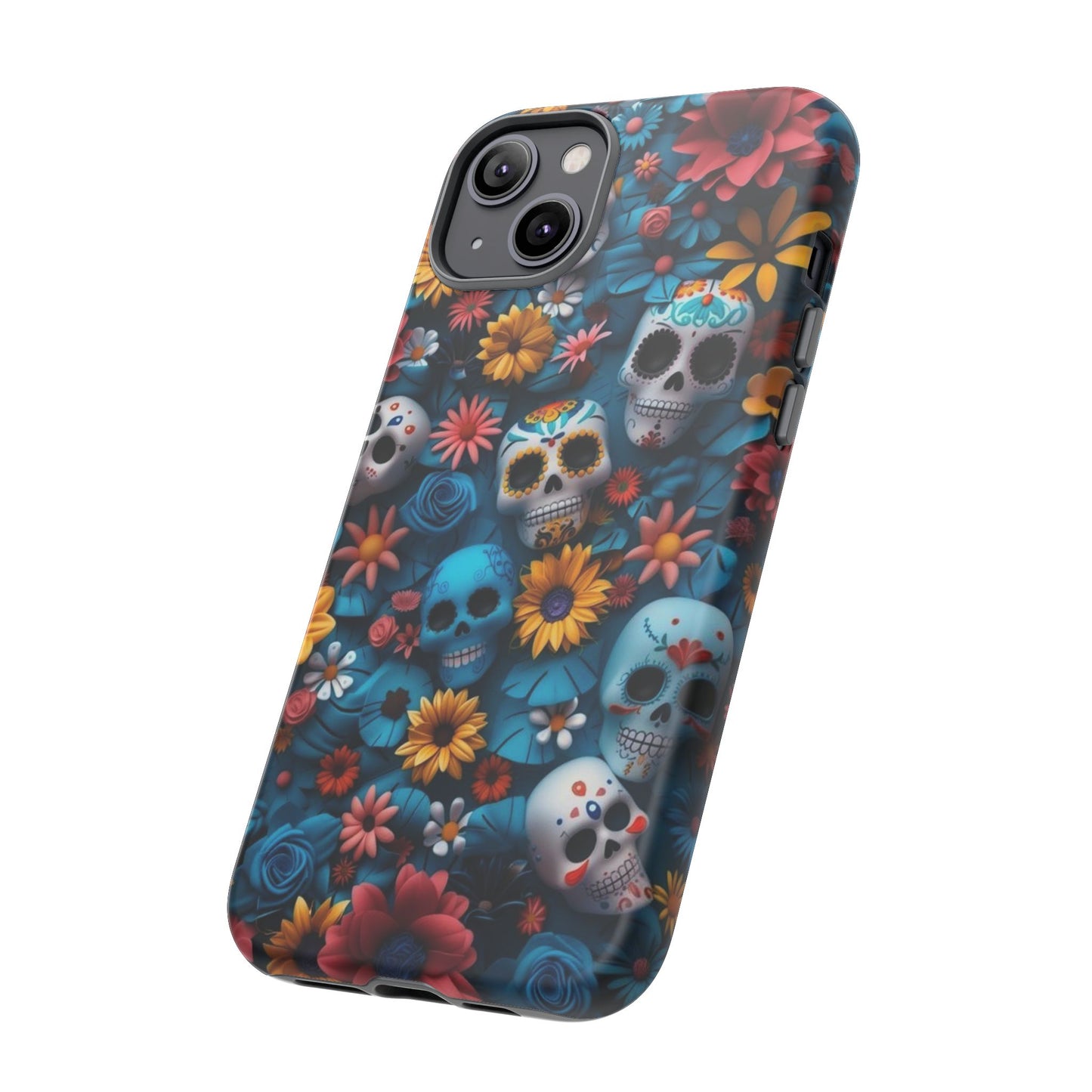 Colorful Floral Skull Phone Case - Day of the Dead Inspired Tough Cases