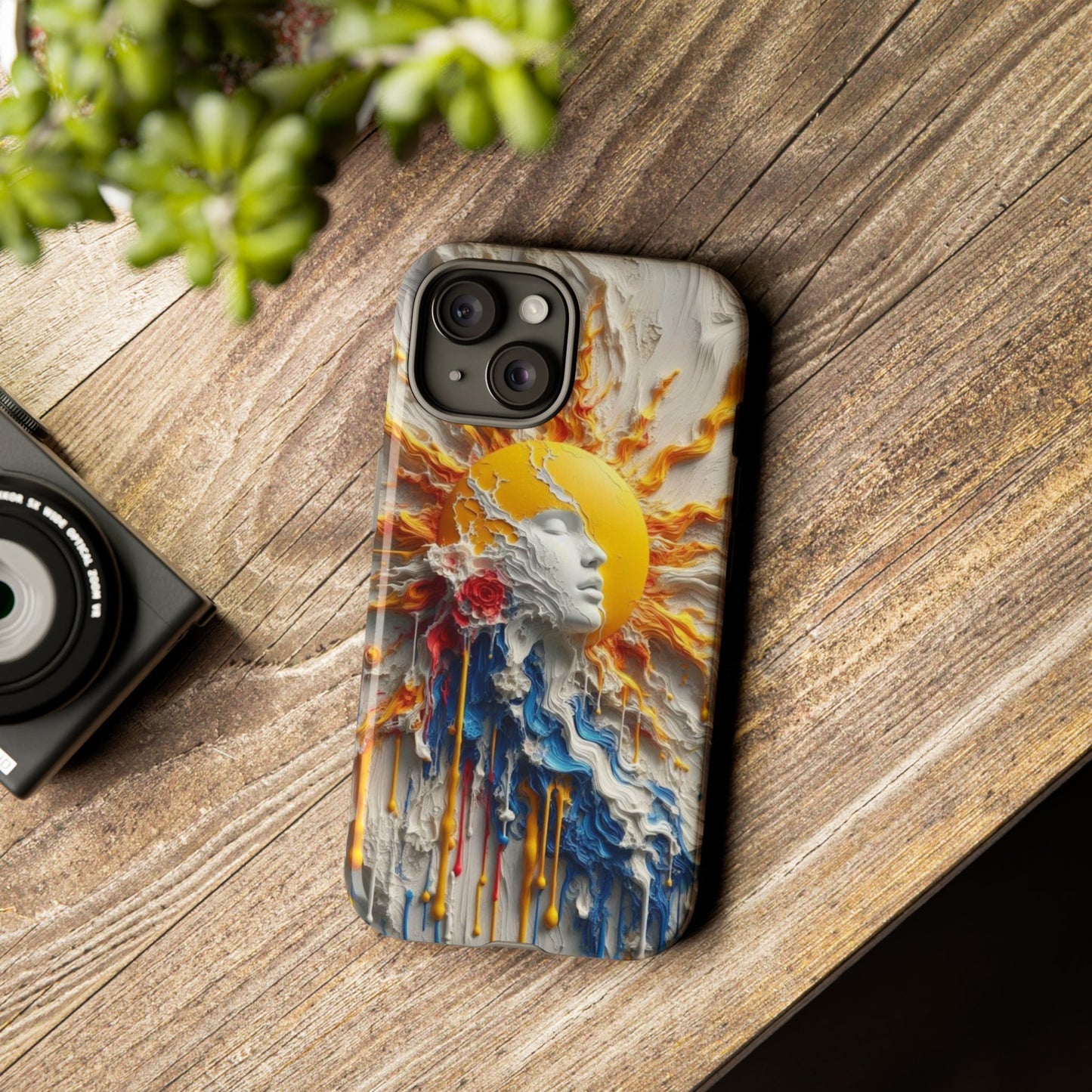 Artistic Phone Case - Sun & Floral Design for Creative Souls