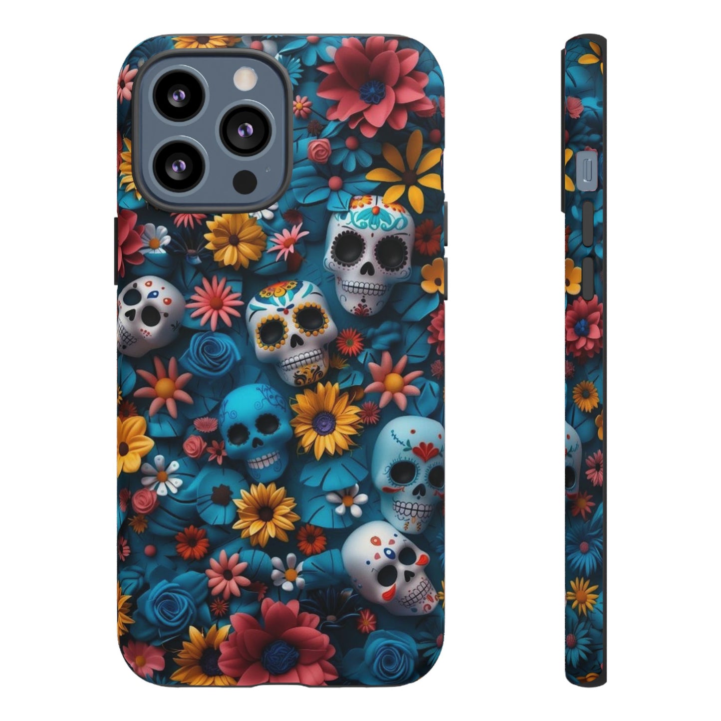 Colorful Floral Skull Phone Case - Day of the Dead Inspired Tough Cases