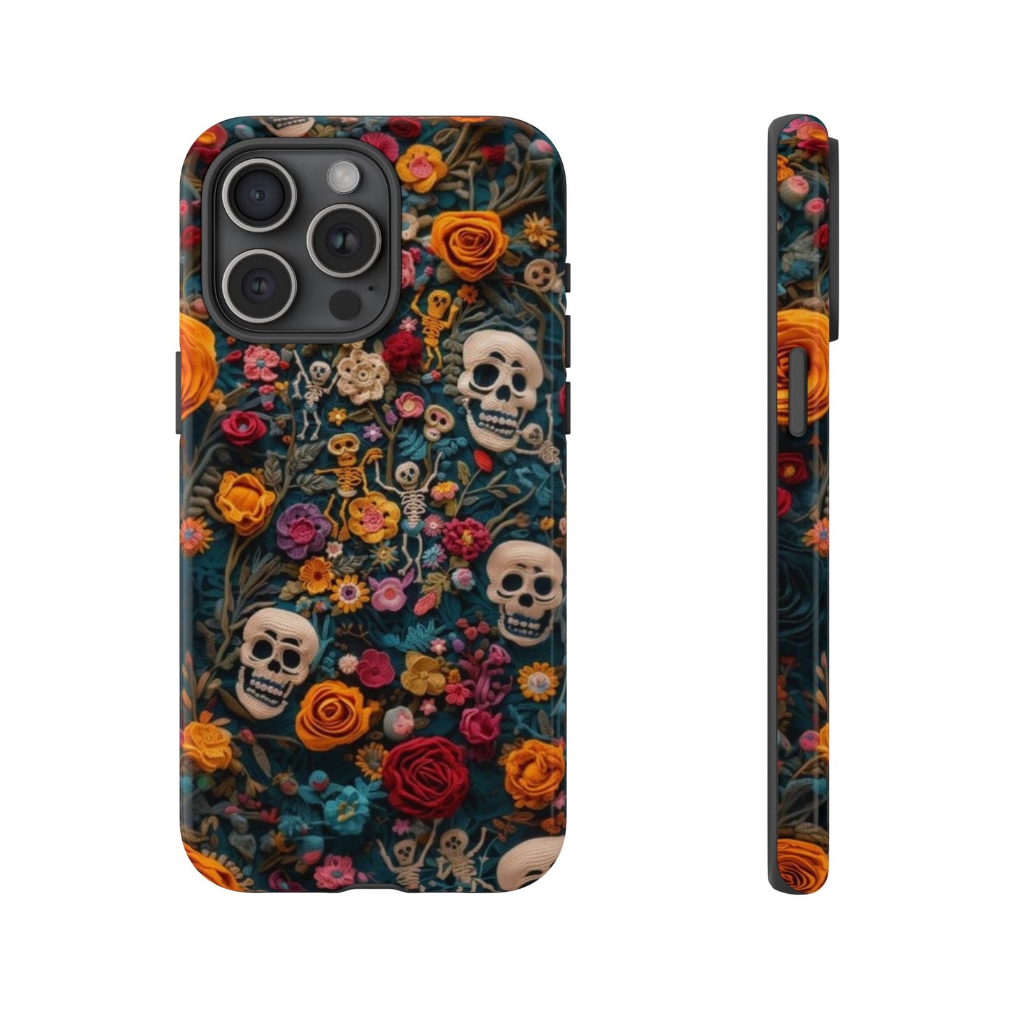 Gothic Floral Phone Case with Skulls