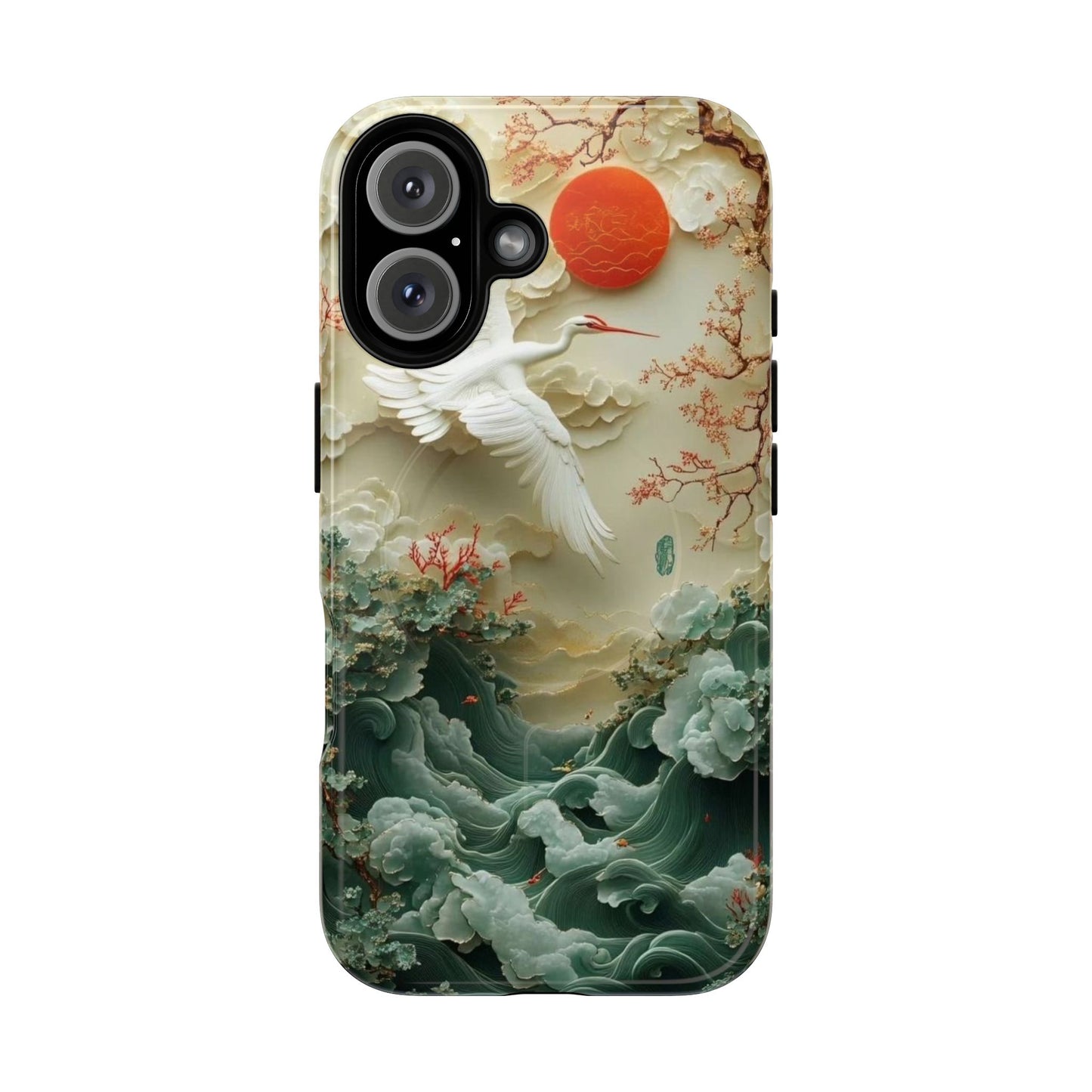 Elegant Tough Magnetic Case with Cranes and Waves Design