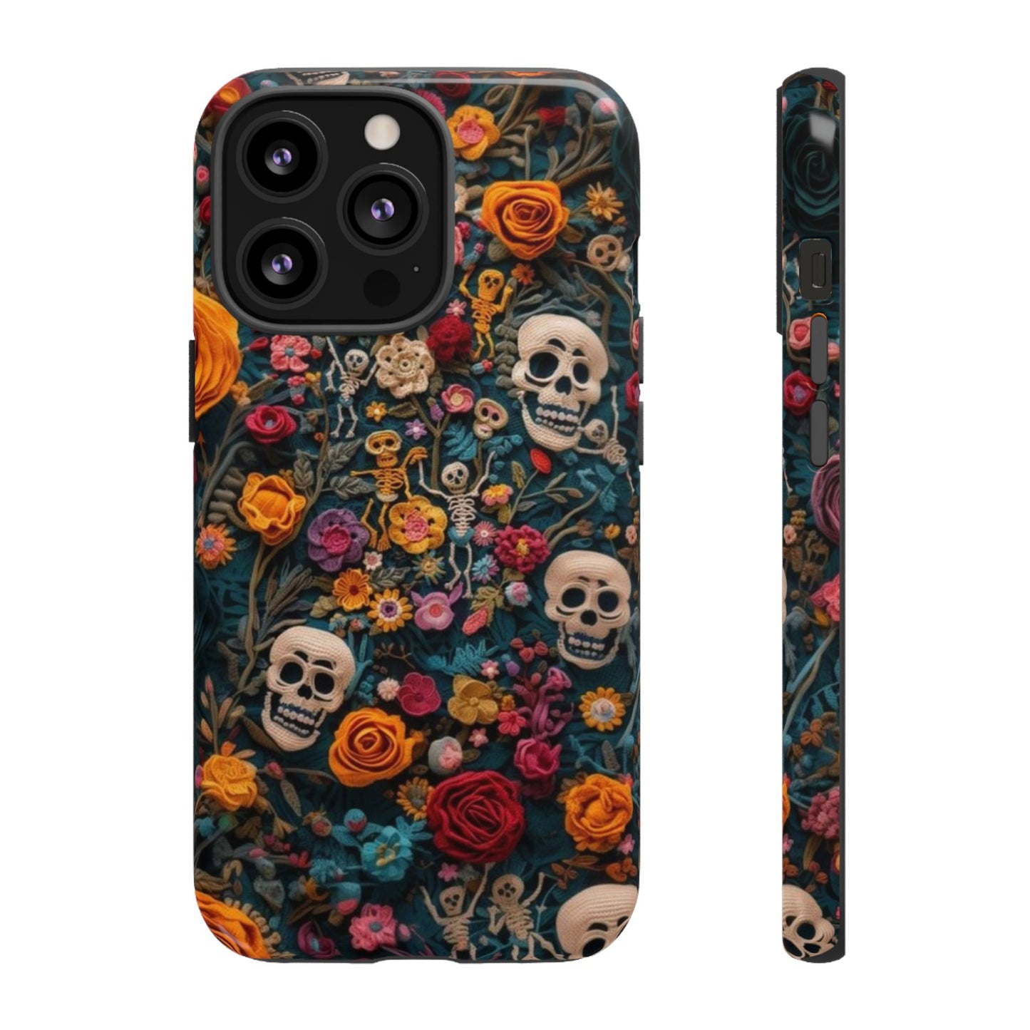 Gothic Floral Phone Case with Skulls