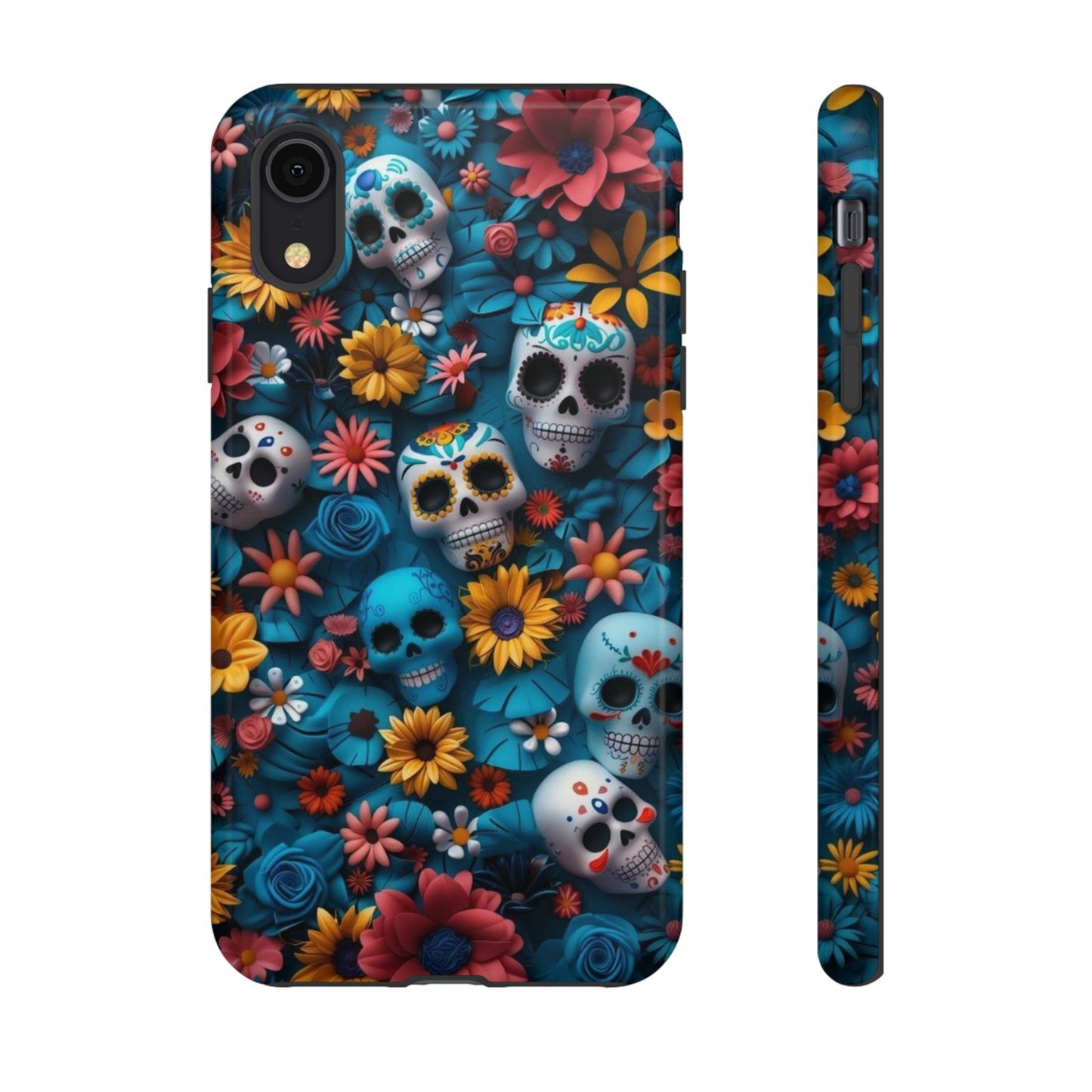 Colorful Floral Skull Phone Case - Day of the Dead Inspired Tough Cases