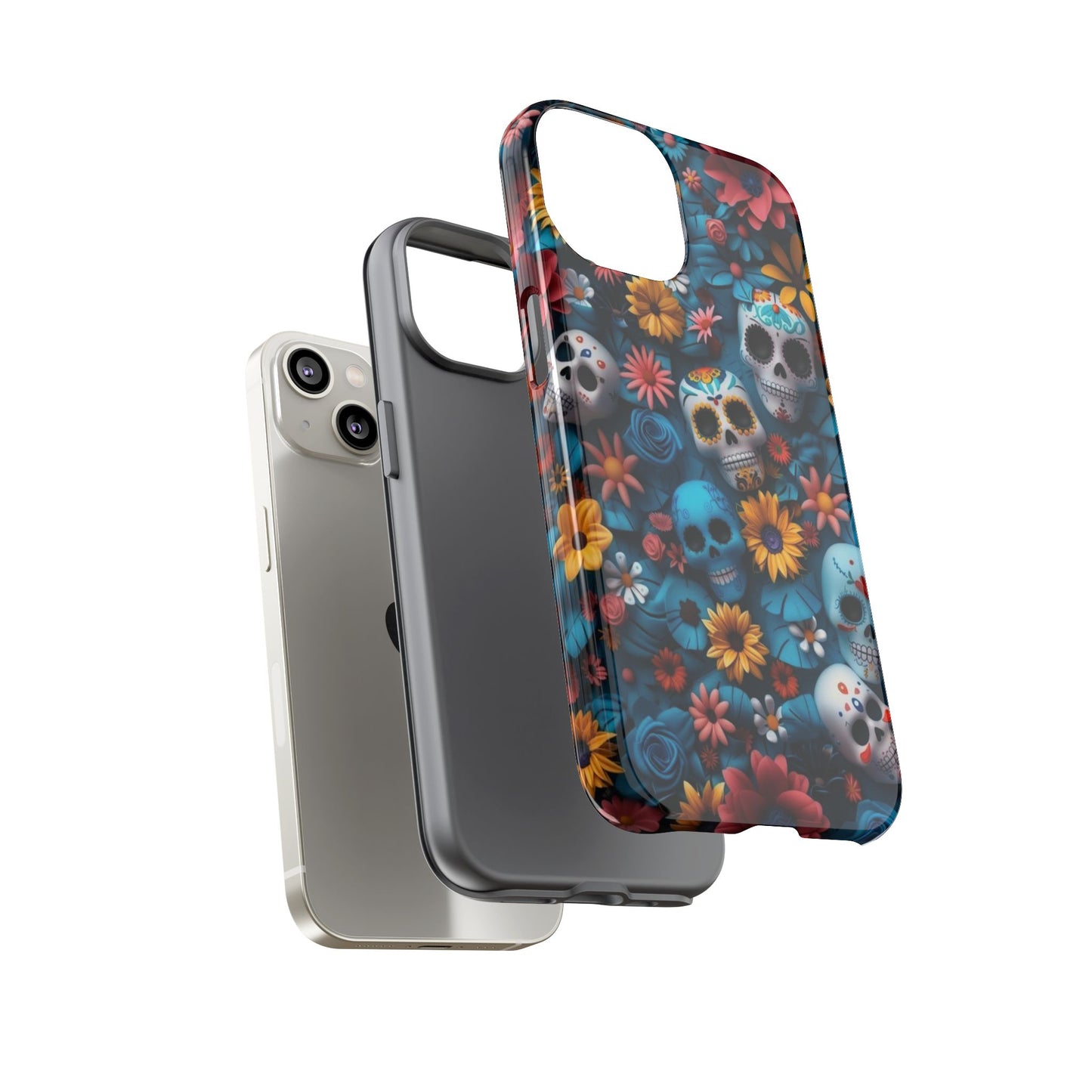 Colorful Floral Skull Phone Case - Day of the Dead Inspired Tough Cases